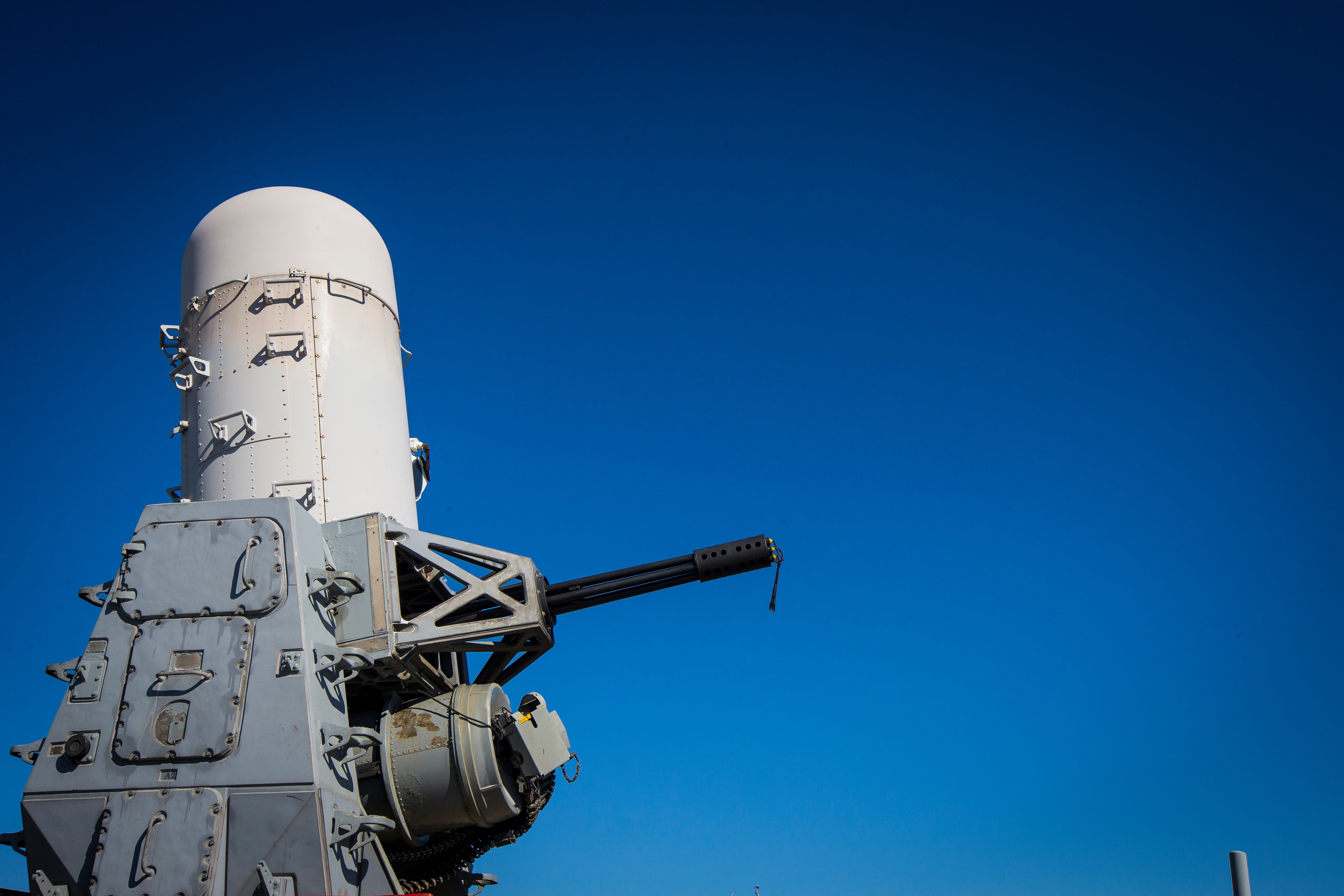 A 20mm Phalanx CIWS weapons defence cannon is mounted on the US Navy destroyer USS Gravely , as military strikes were launched against Houthi targets in Yemen (John C Clark/AP/PA)