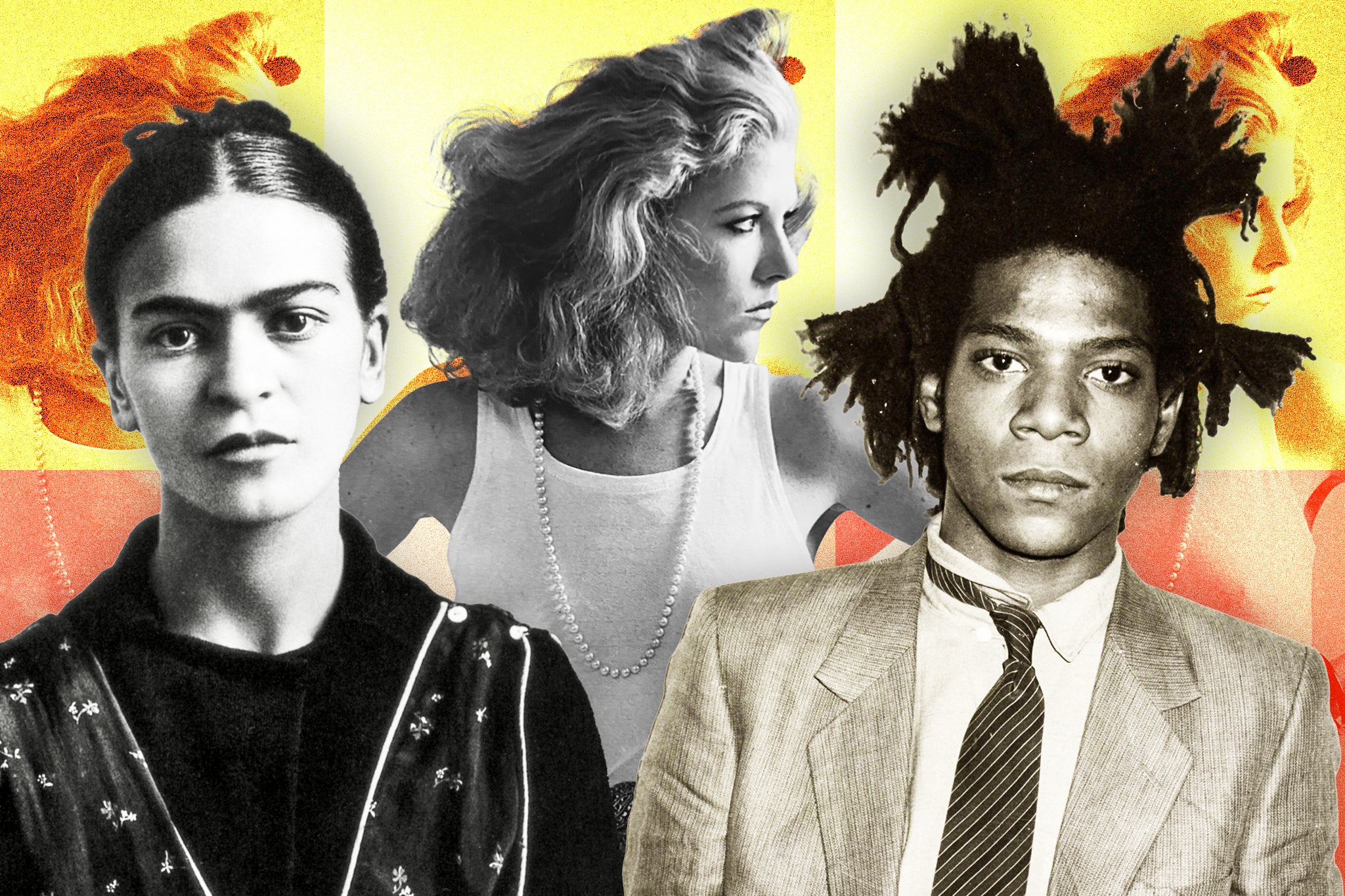 (Left to right) Frida Kahlo, author Jennifer Clement, Jean-Michel Basquiat