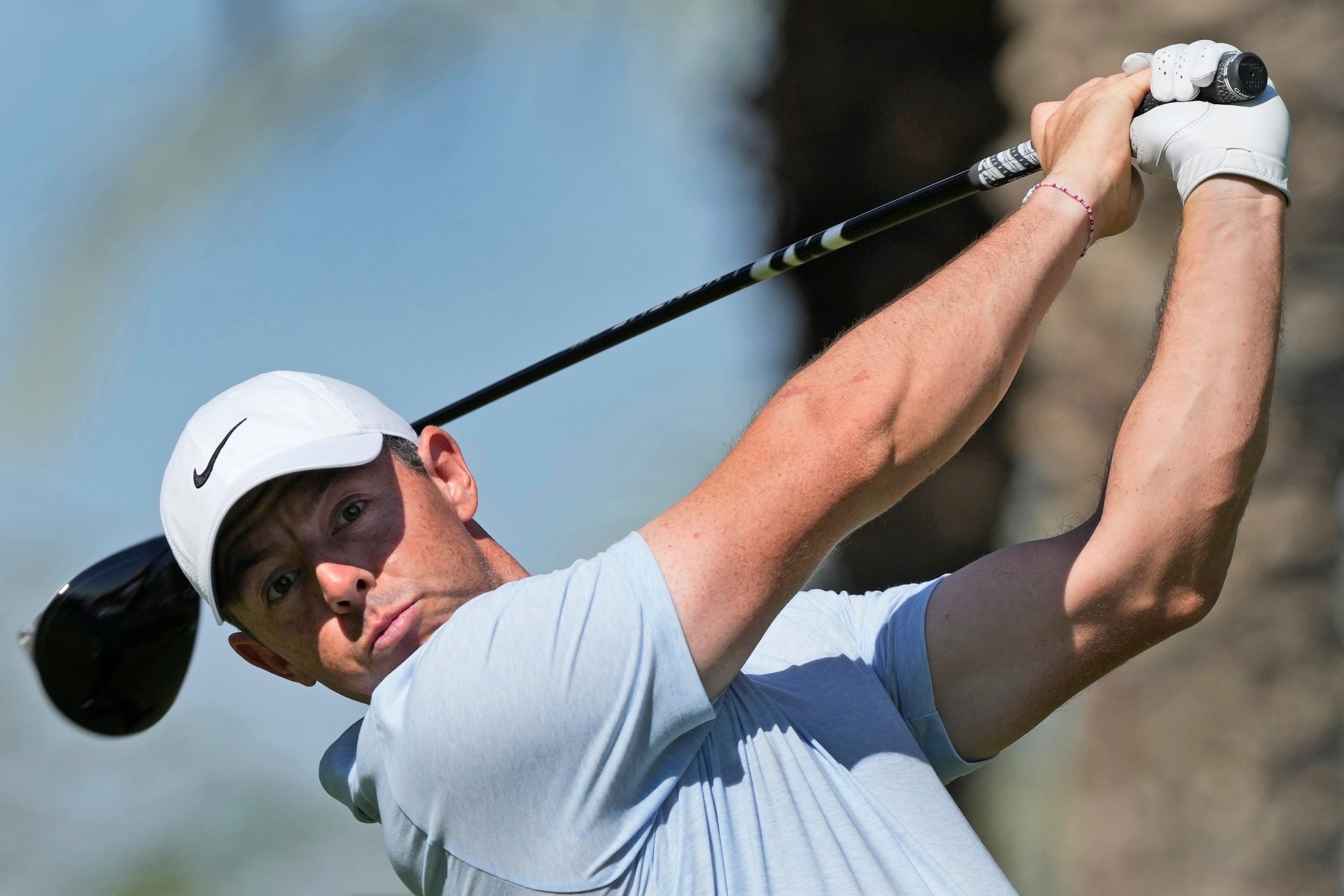 Rory McIlroy bounced back from a quadruple bogey to hold the halfway lead in the Dubai Invitational (Kamran Jebreili/AP)