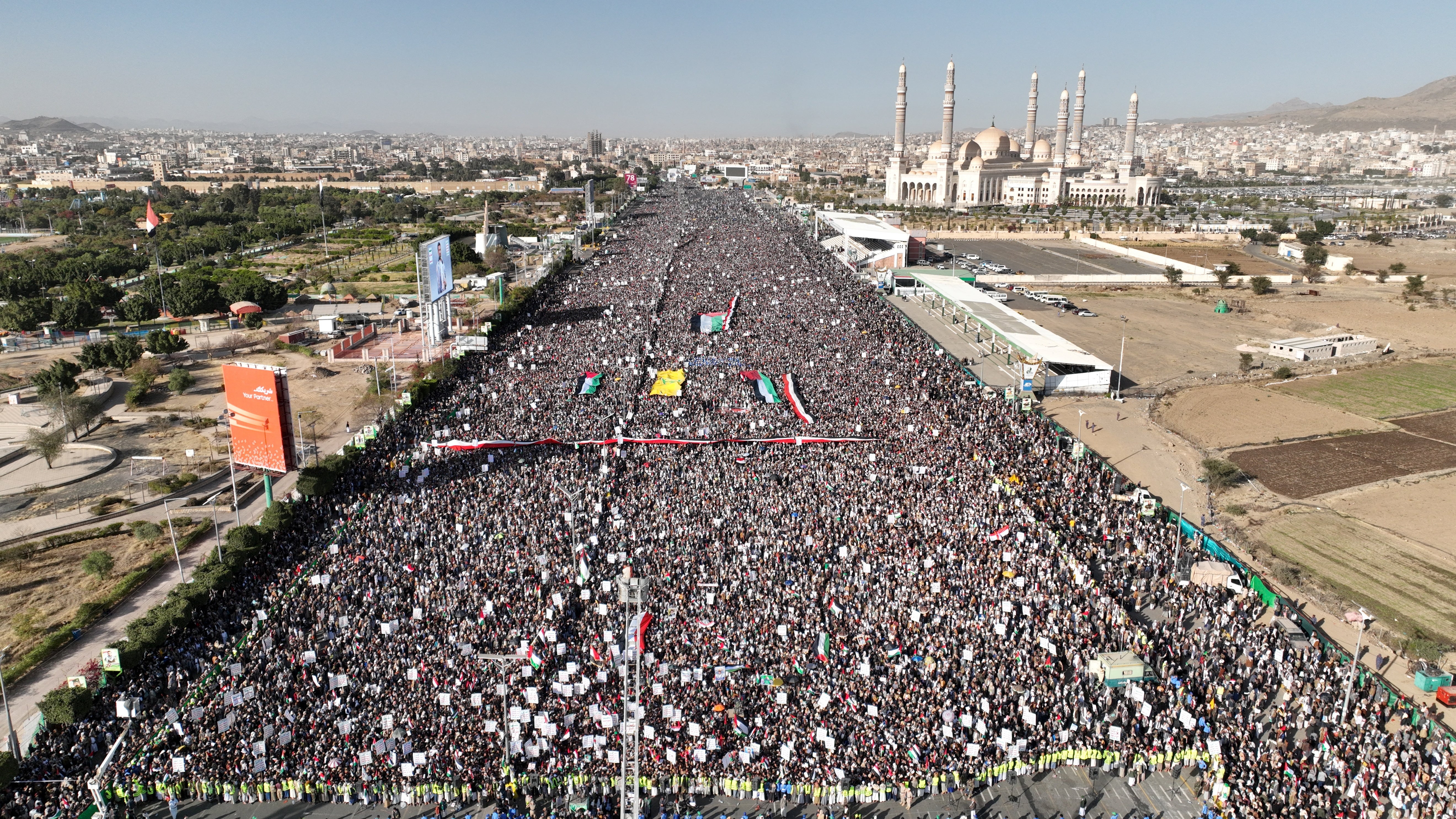 Houthi supporters rally after U.S. and Britain carry out strikes in Yemen