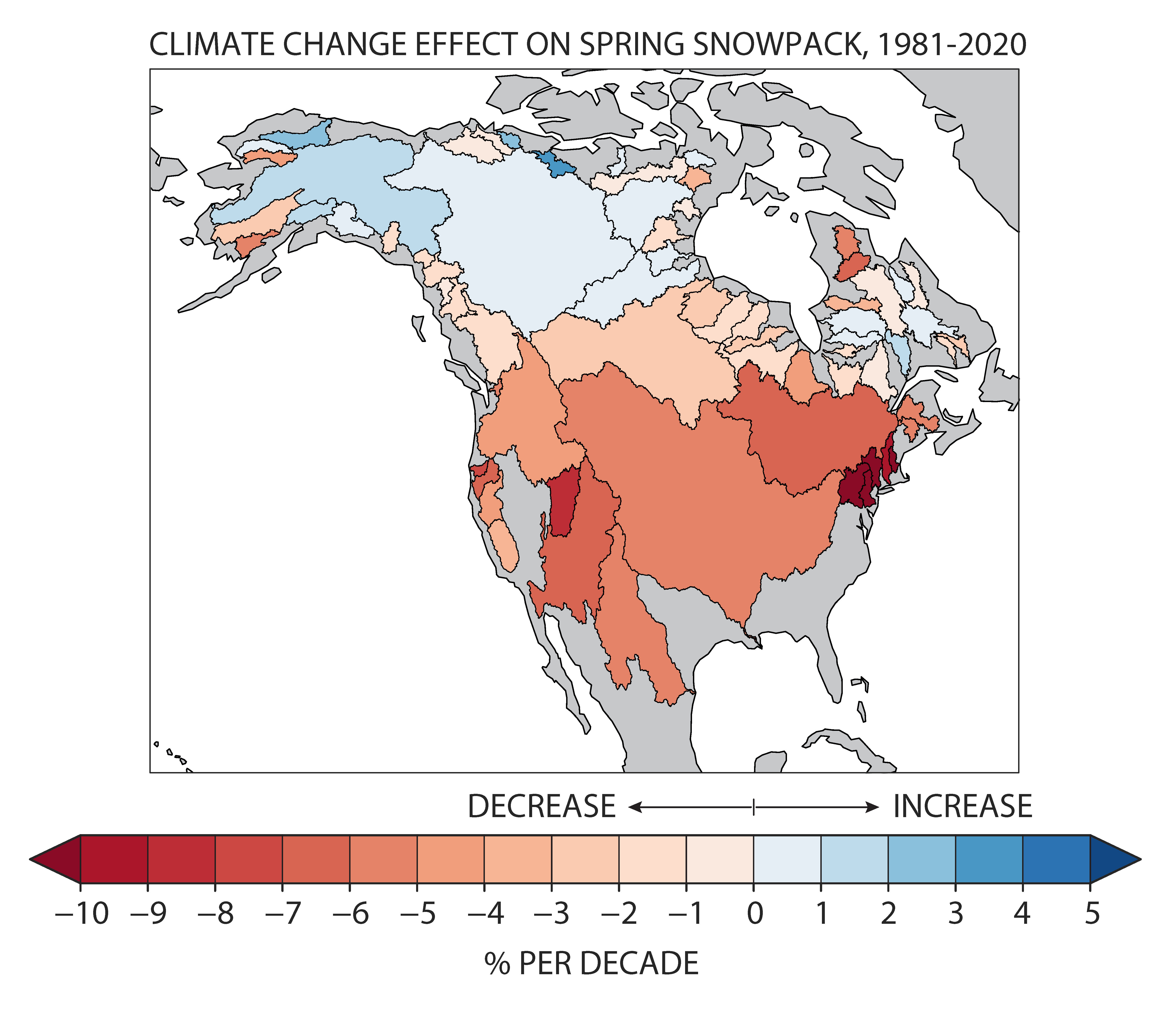 Snowpack loss from 1981-2020 was at its worst in the northeast and southwest US