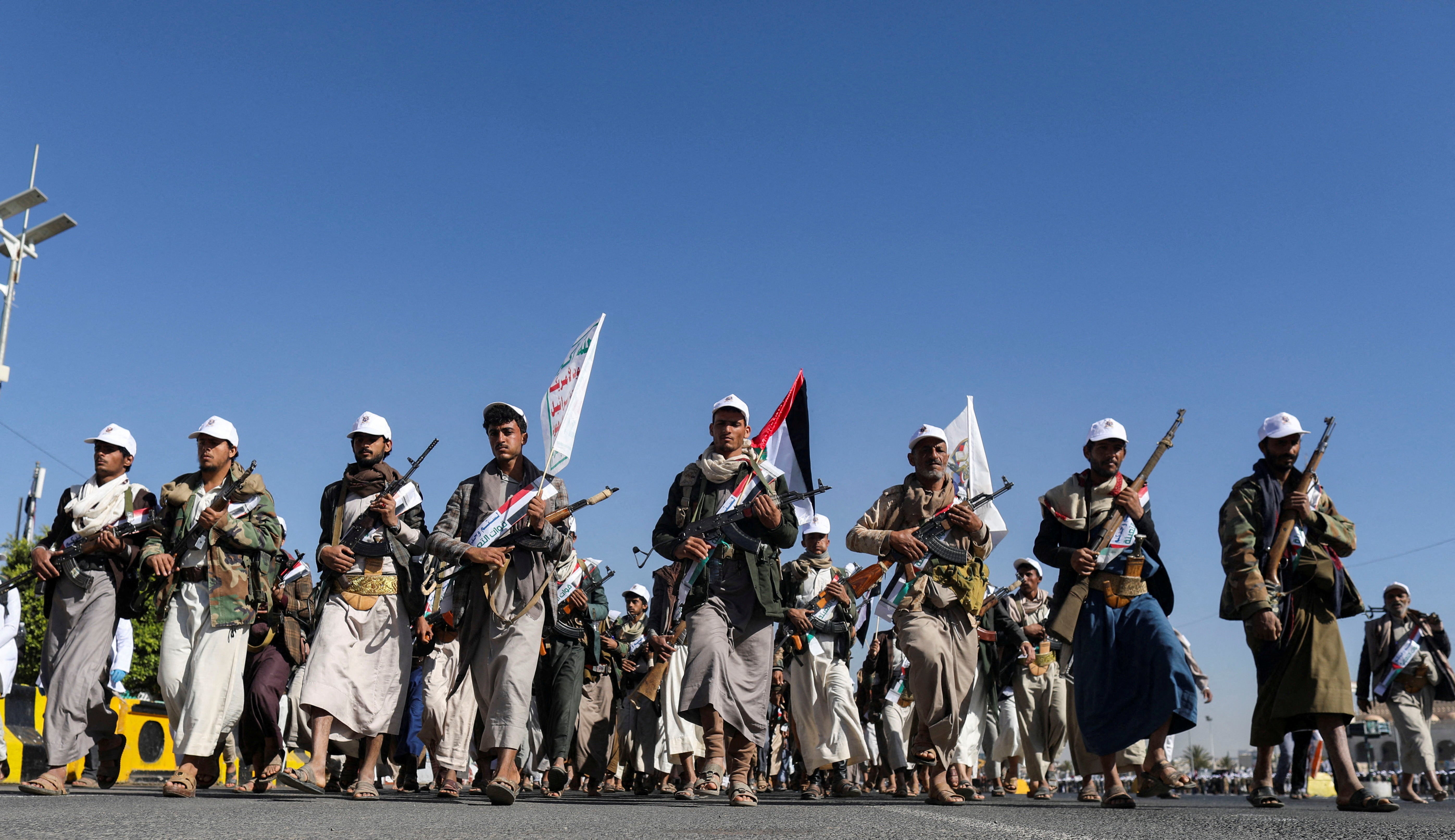 Parade for new recruits whom Houthis say to send to Gaza