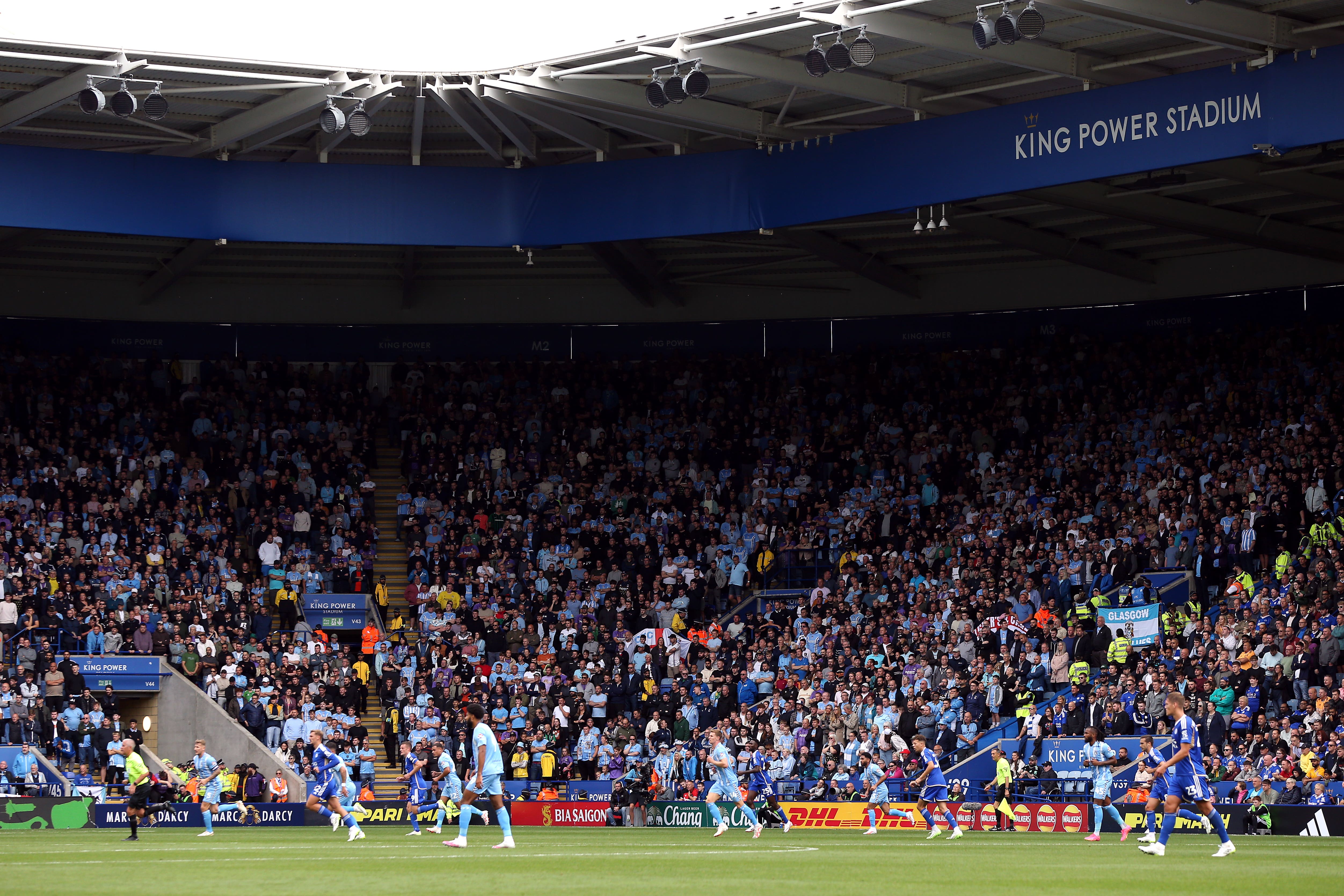 Offensive banners were laid out on the motorway ahead of Leicester’s clash with Coventry (Barrington Coombs/PA)