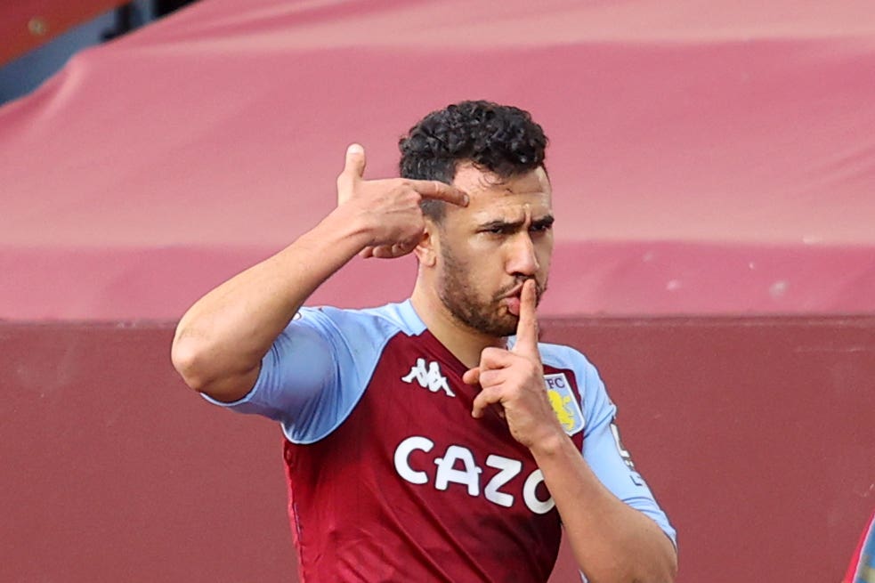 Aston Villa’s Trezeguet celebrates scoring their side’s second goal of the game during the Premier League match at Villa Park, Birmingham. Picture date: Sunday April 4, 2021.