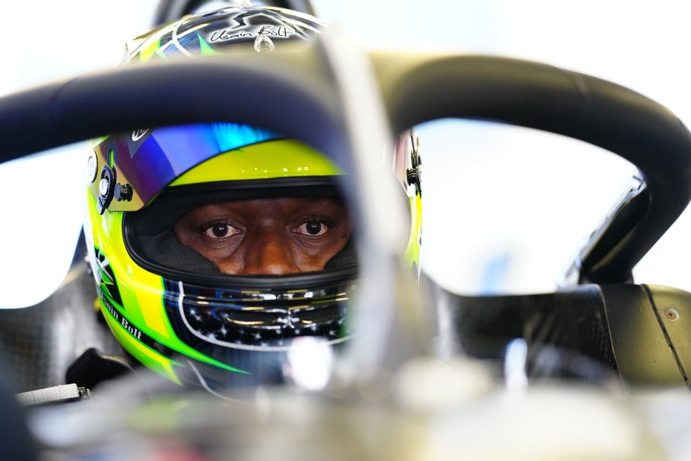 Usain Bolt in the GenBETA Formula E car