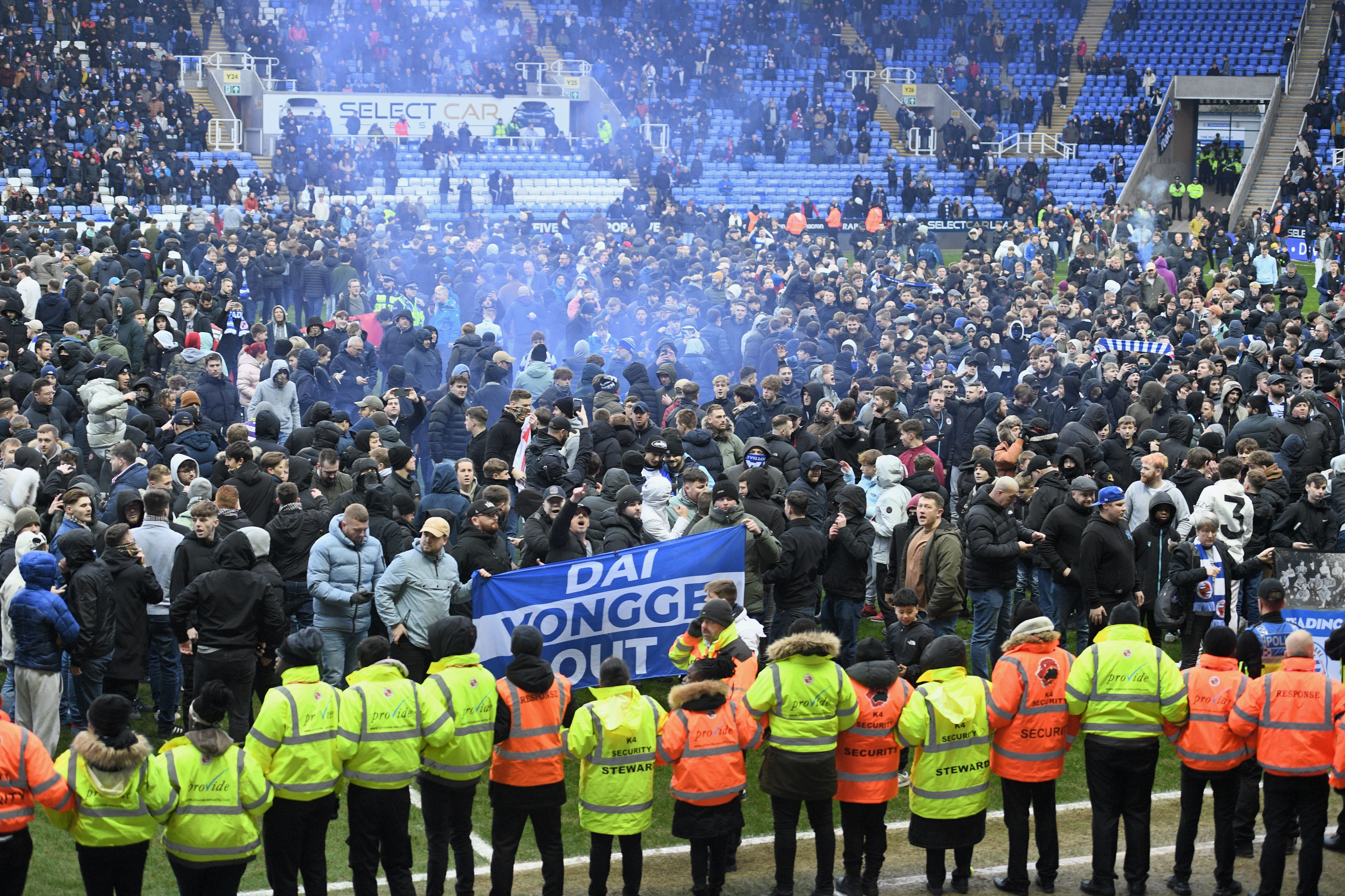 Reading fans invaded the pitch during Saturday’s match against Port Vale in protest at the ownership of the club (Luke Adams/PA)