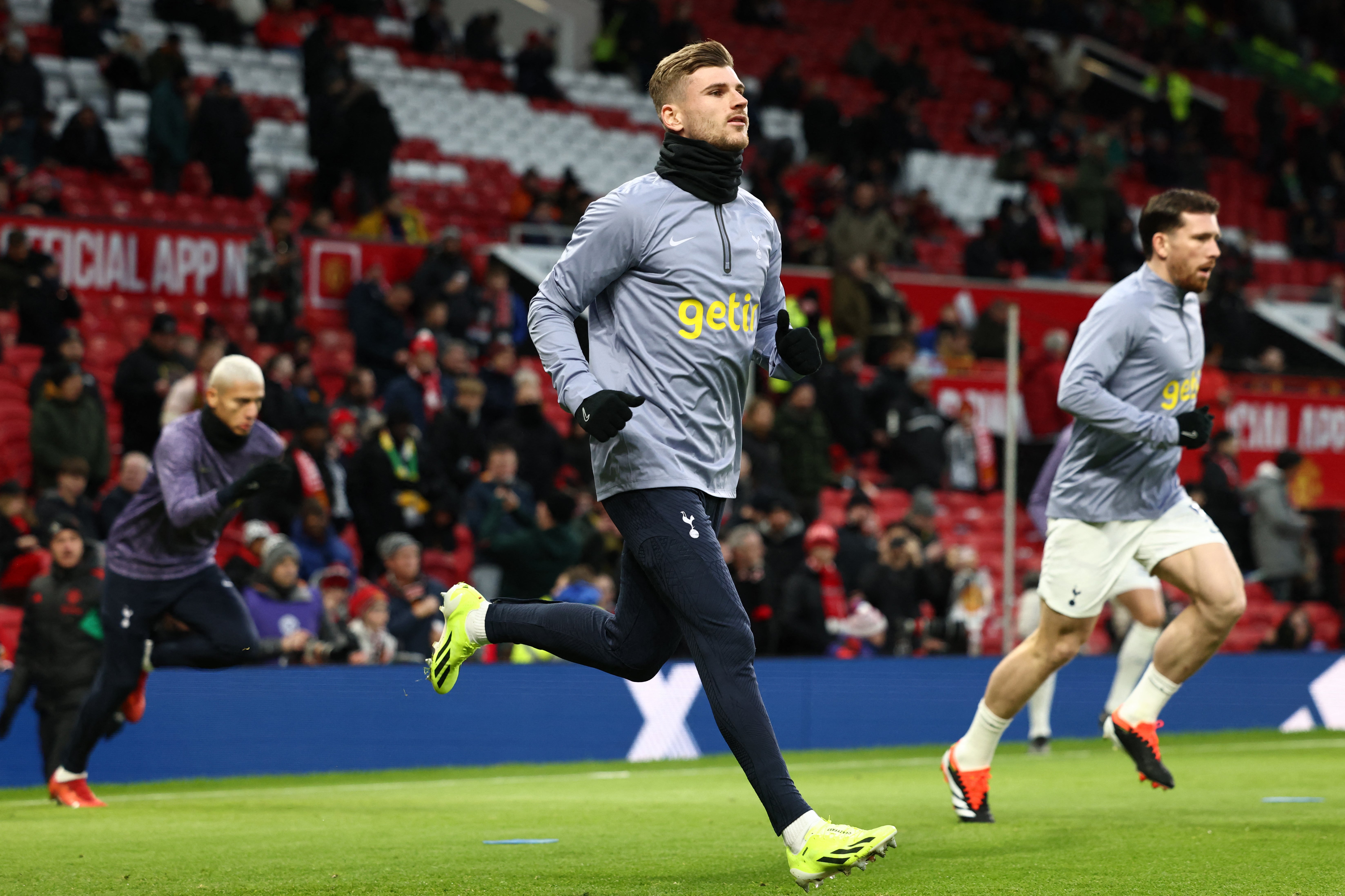 Timo Werner warms up before kick-off