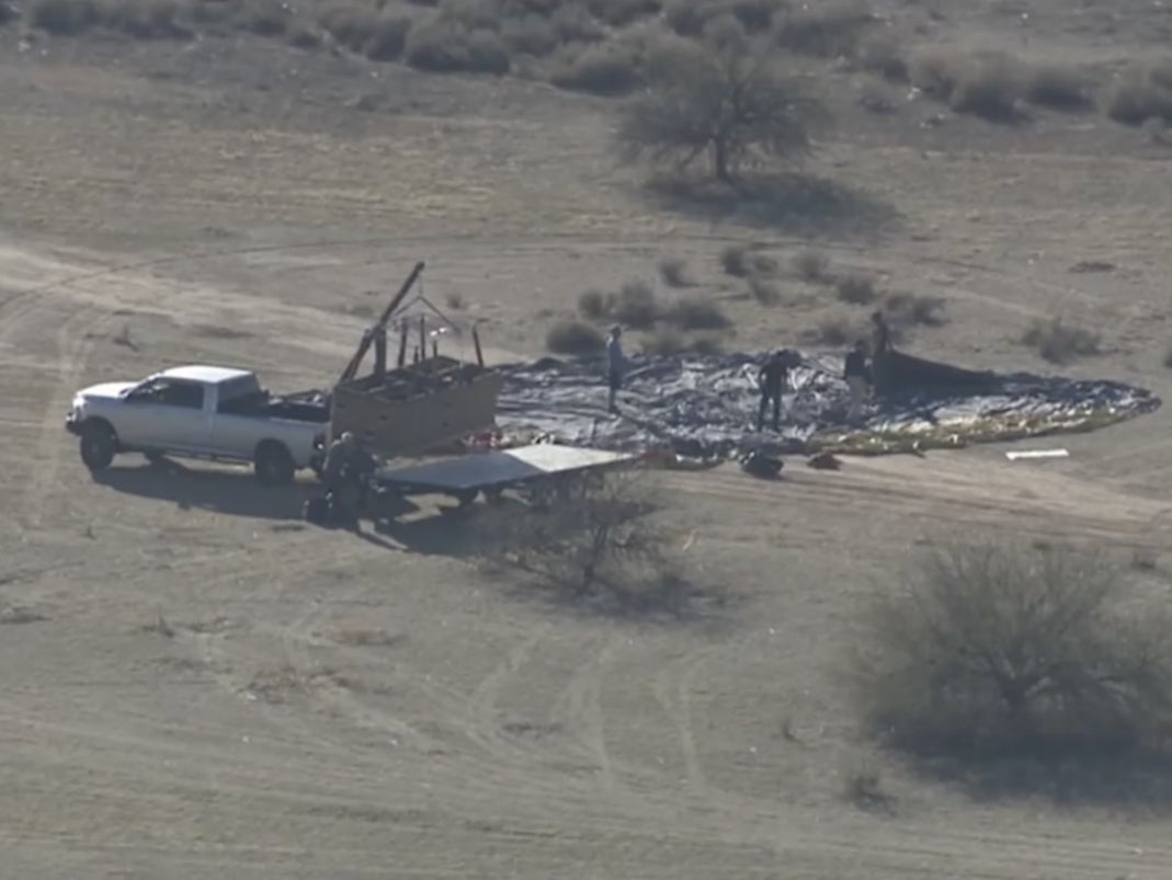 A view of a hot air balloon crash site near Eloy, Arizona, that killed four people and seriously injured a fifth