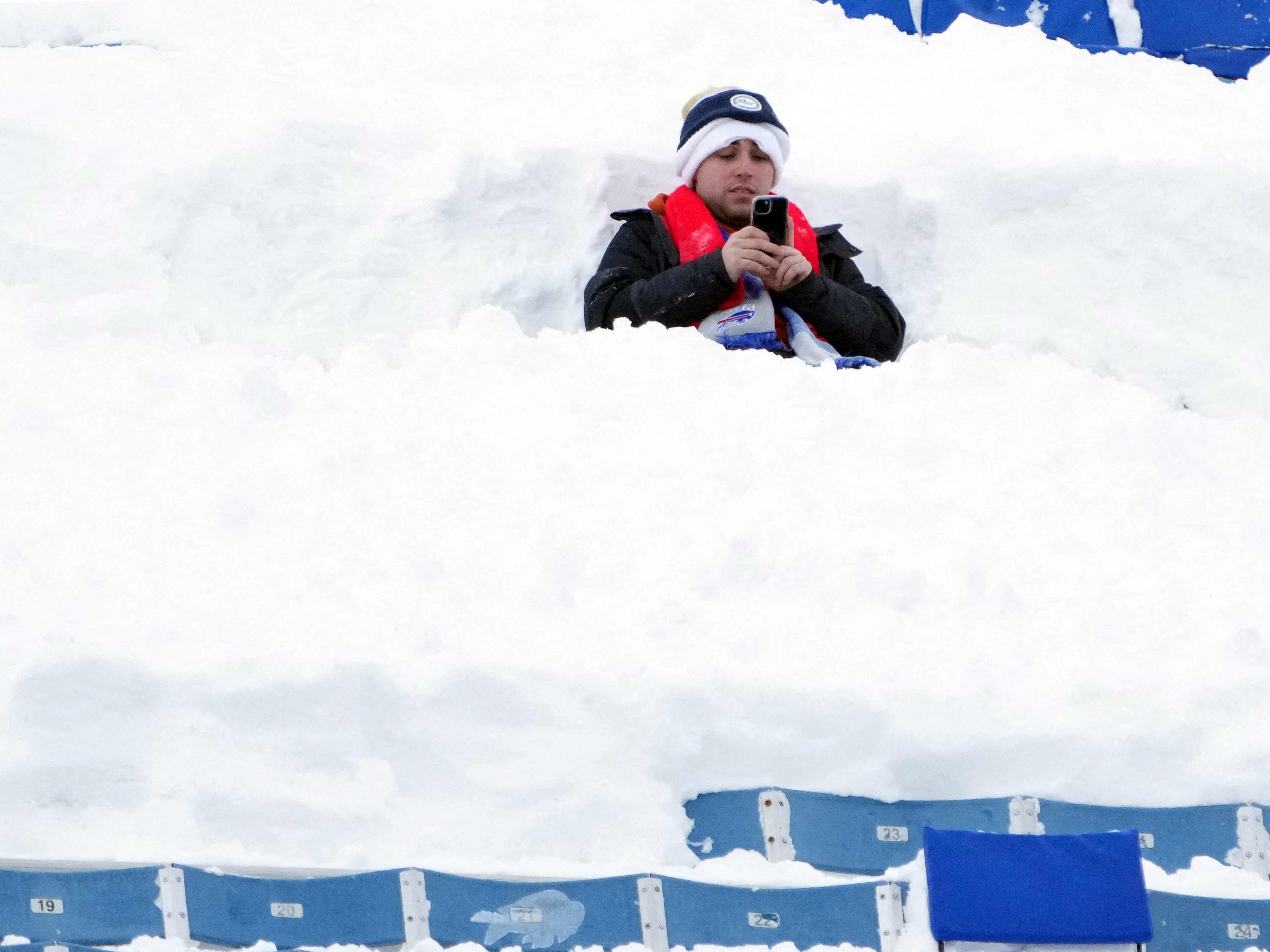 A Buffalo Bills fan watches the game at Highmark Stadium, New York, 15 January