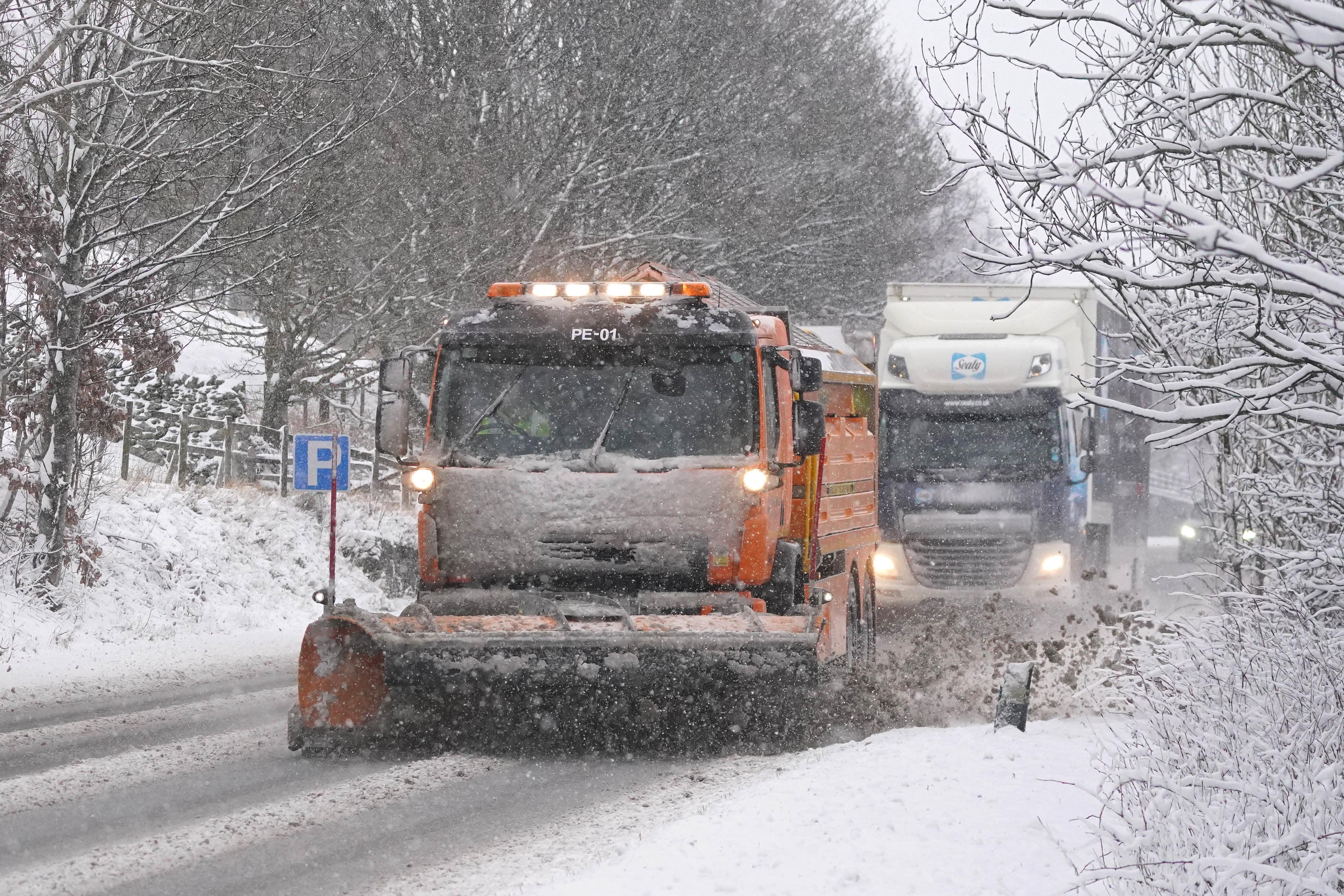 A snowplough on the A66 near Keswick in Cumbria. Picture date: Tuesday January 16, 2024. (Owen Humphreys/PA)