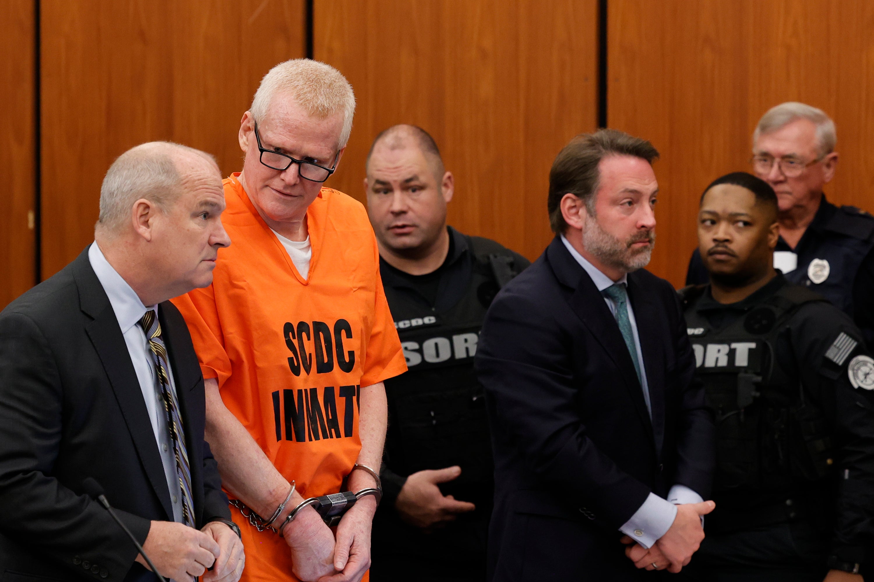 Alex Murdaugh with his attorney Jim Harpootlian during a hearing seeking a retrial for his wife and son’s murders