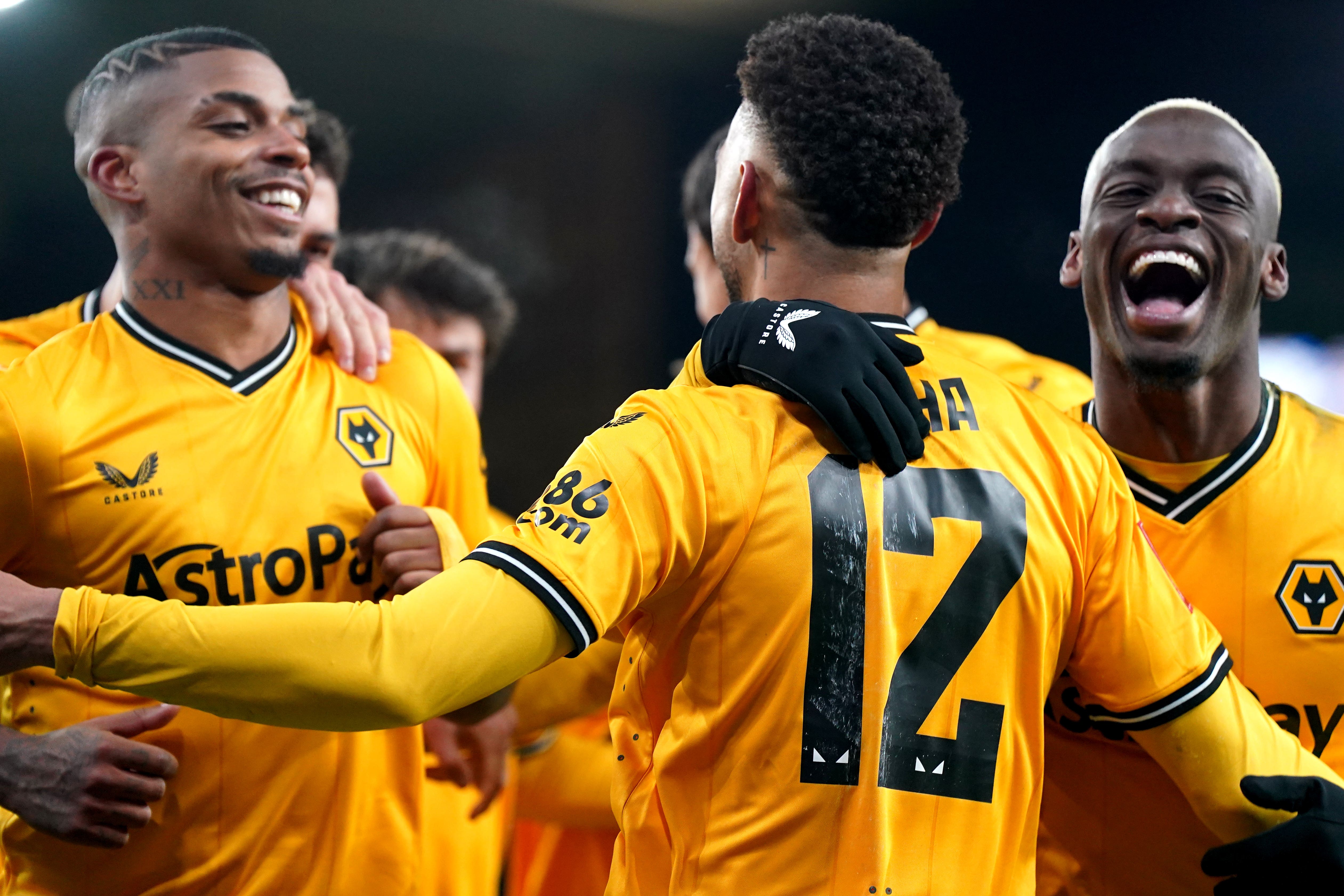 Matheus Cunha (centre) celebrates his goal on Tuesday (Jacob King/PA)