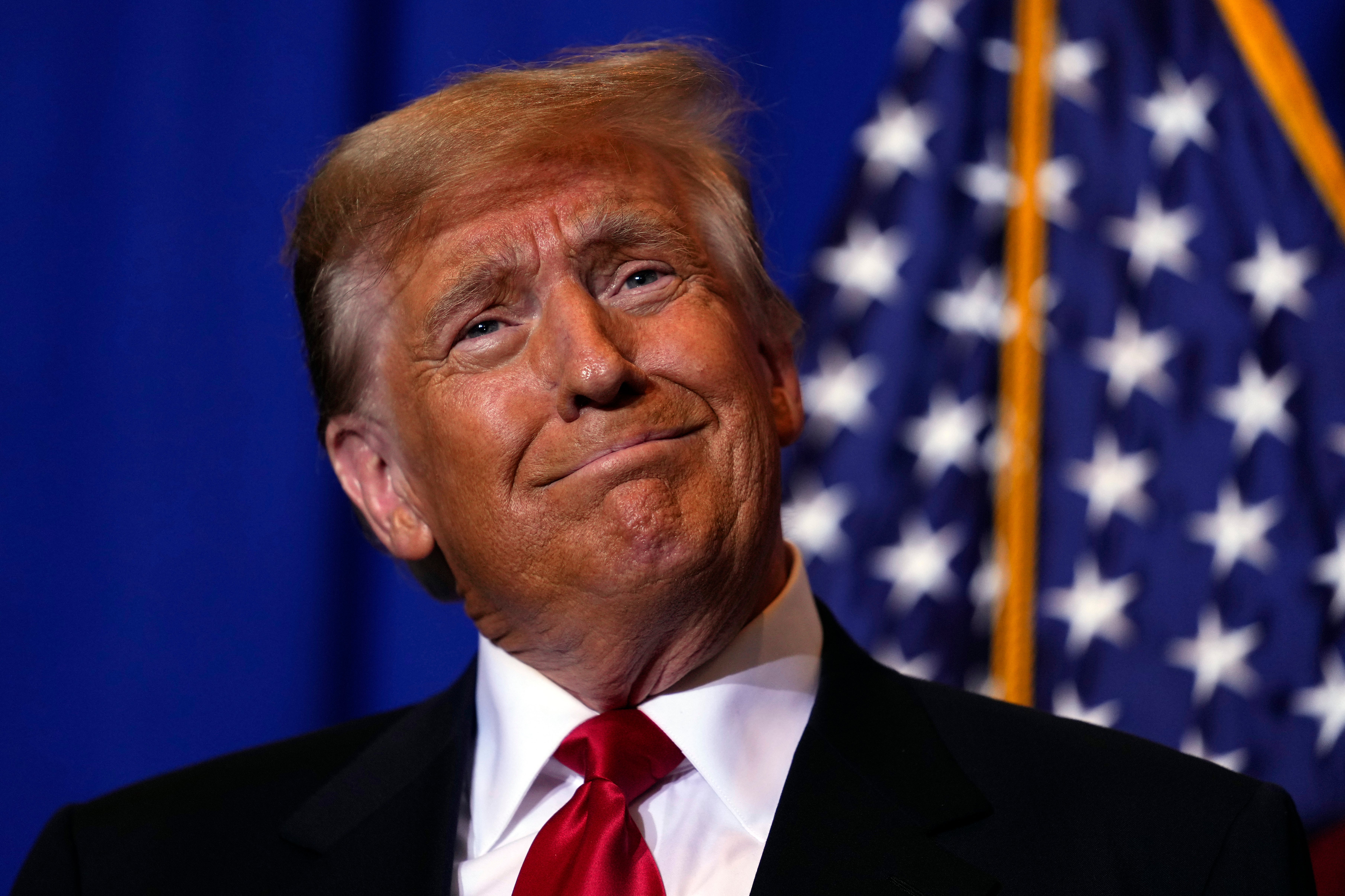 All smiles: Republican presidential candidate Donald Trump at a campaign event in Atkinson, New Hampshire