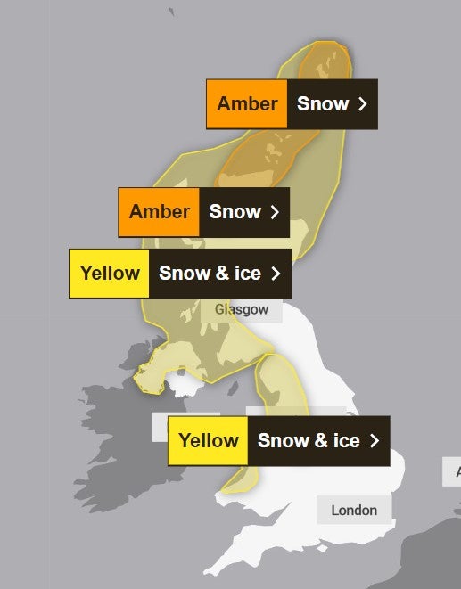 Amber and yellow warnings in place for 18/01