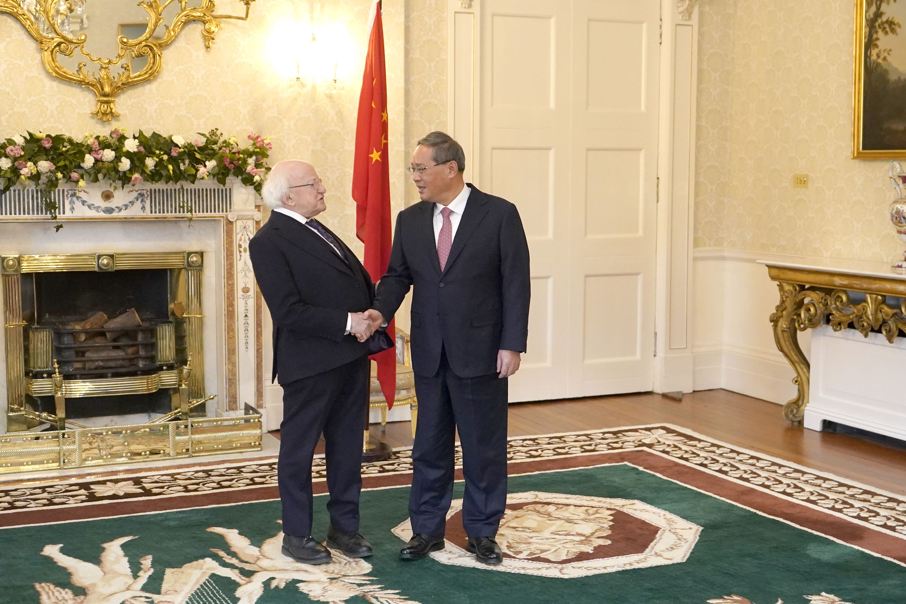 Chinese premier Li Qiang meets President Michael D Higgins at Aras an Uachtarain in Dublin during his two-day visit to Ireland (Niall Carson/PA)