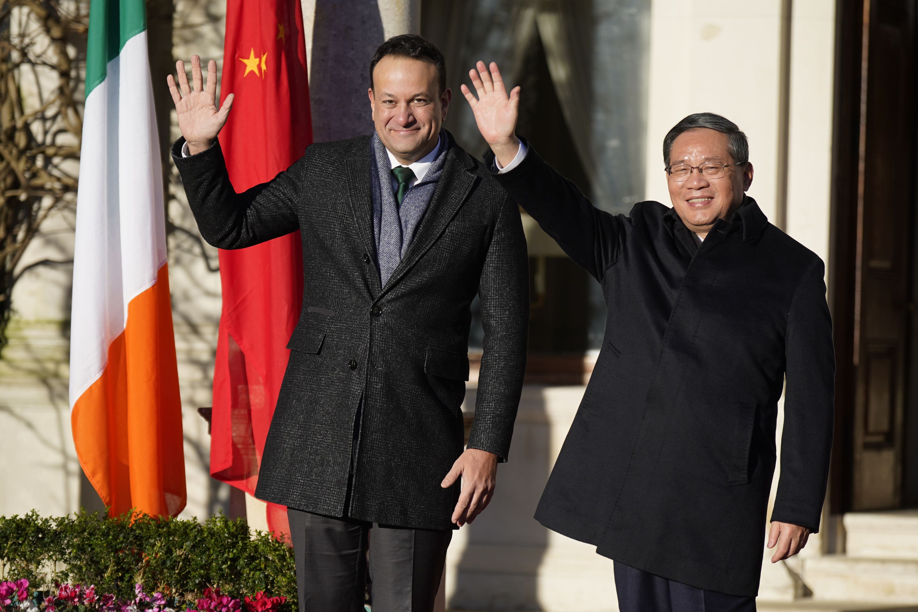 Taoiseach Leo Varadkar welcomes Chinese premier Li Qiang to Farmleigh House in Dublin (Niall Carson/PA)