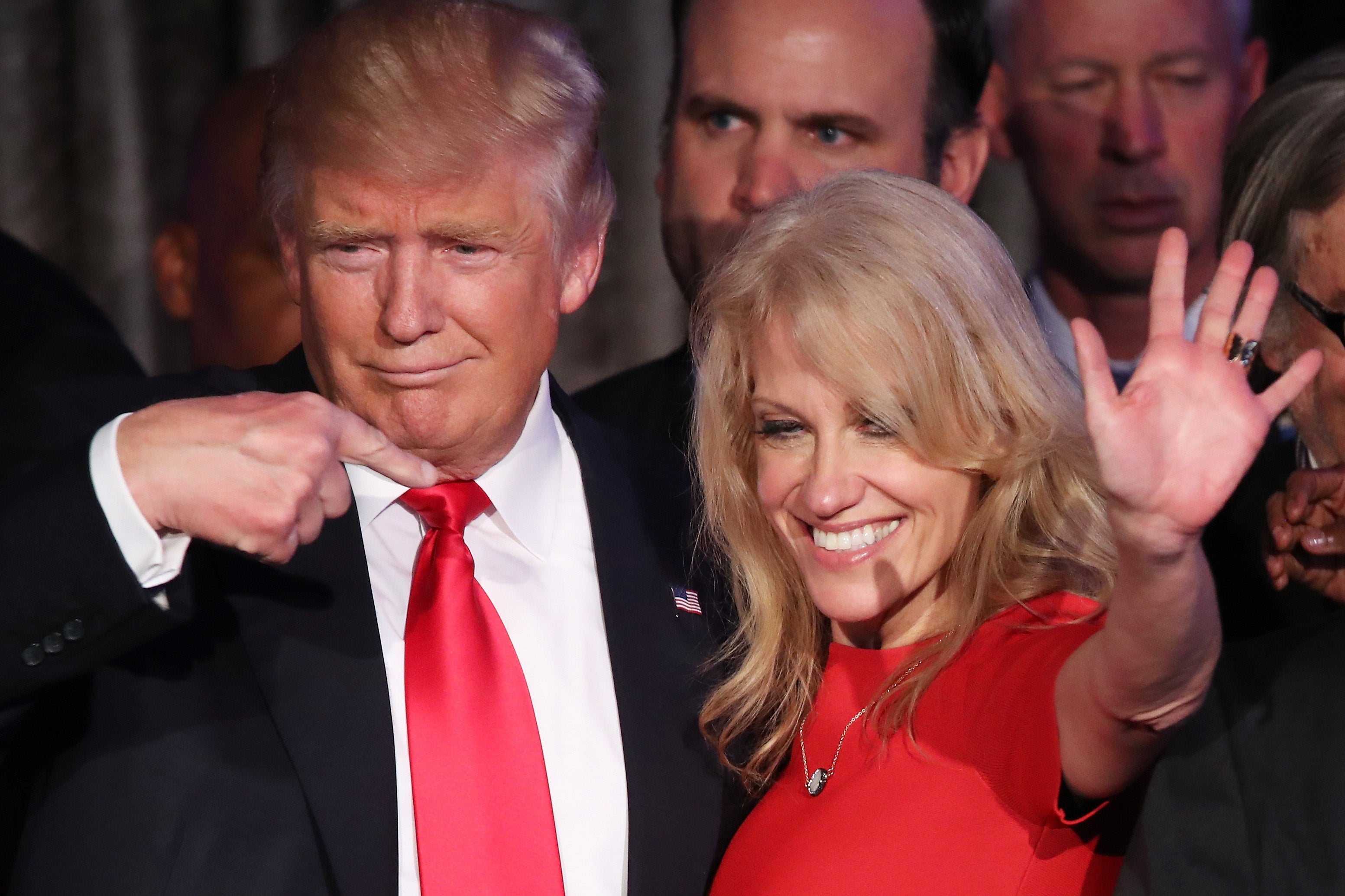 Trump with his campaign manager Kellyanne Conway on November 9 2016 in New York City