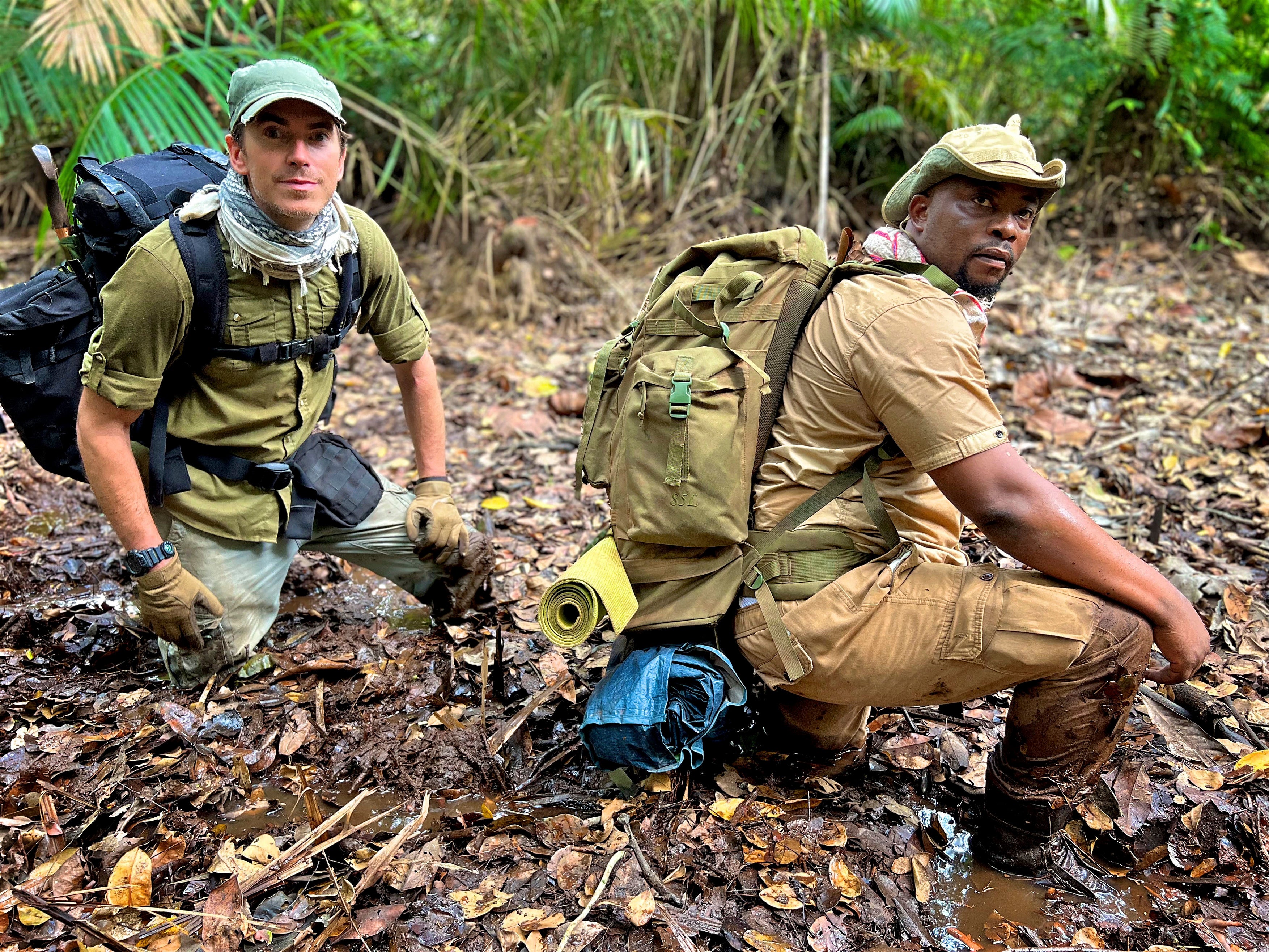 Reeve with a conservationist in the Congo Basin