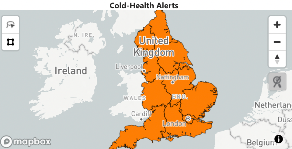 An amber cold health alert remains in place across the UK