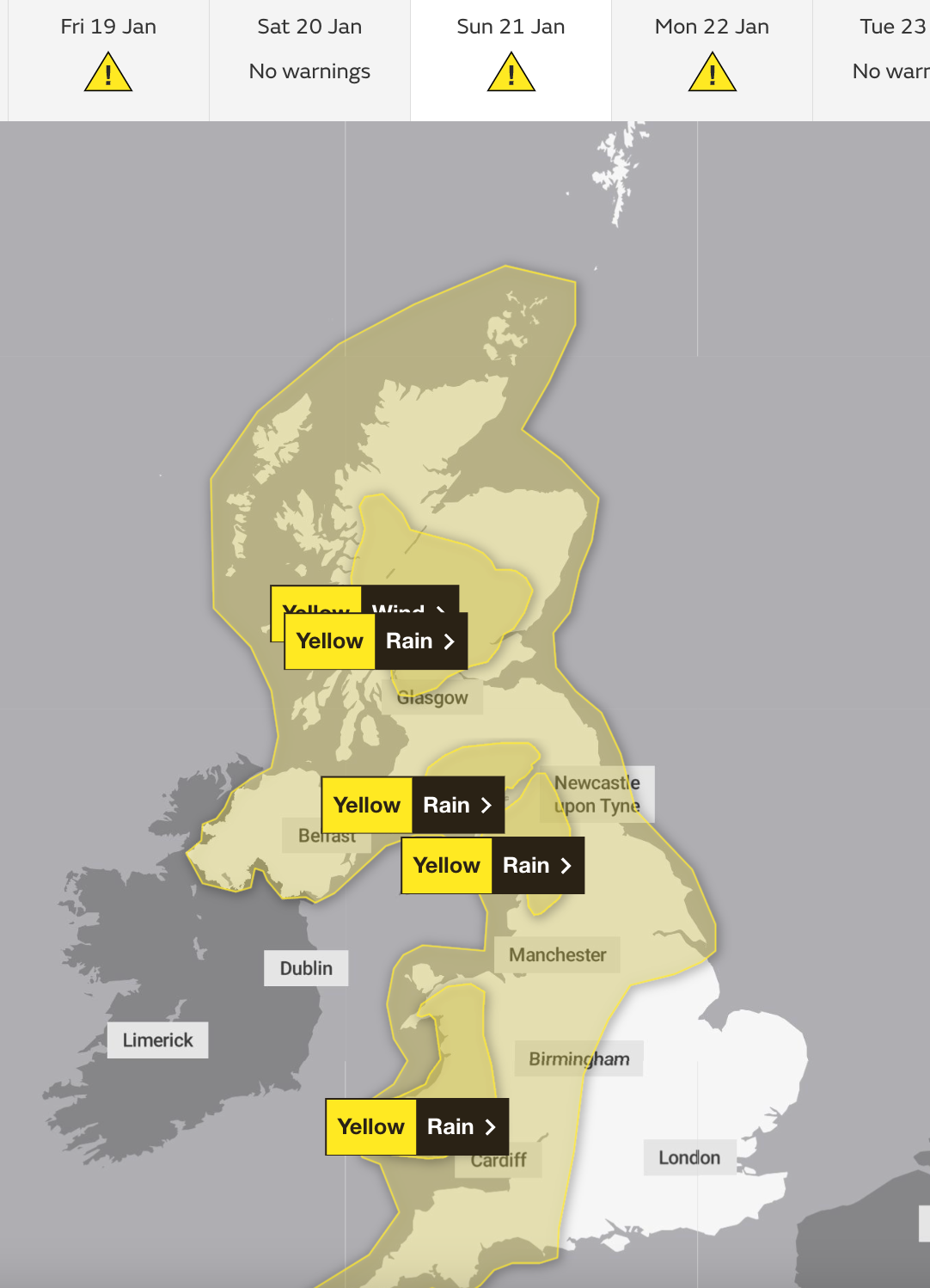 Yellow weather warnings for snow and ice remain in place for multiple regions across the UK