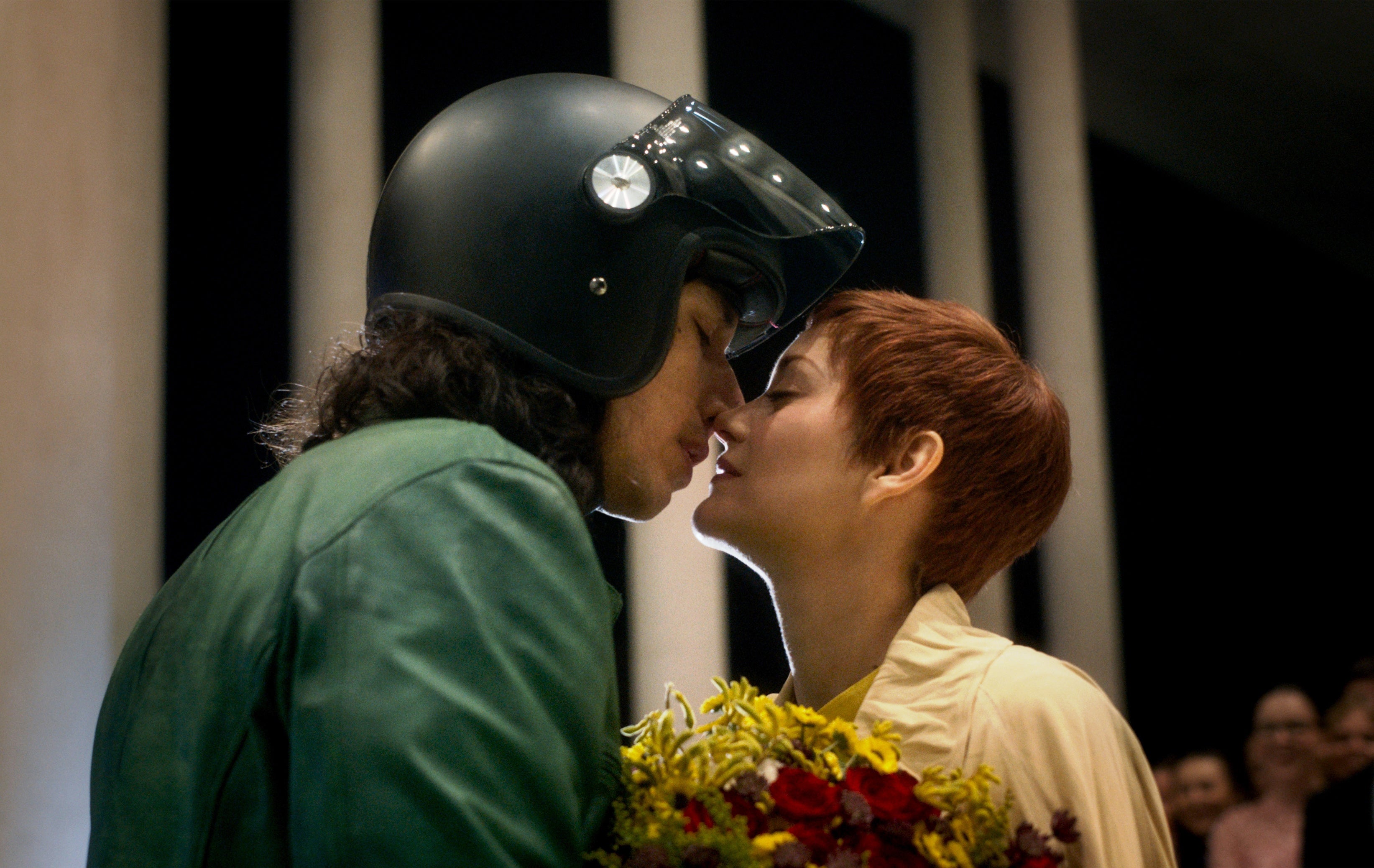 Helmet-cute: Adam Driver and Marion Cotillard in ‘Annette'