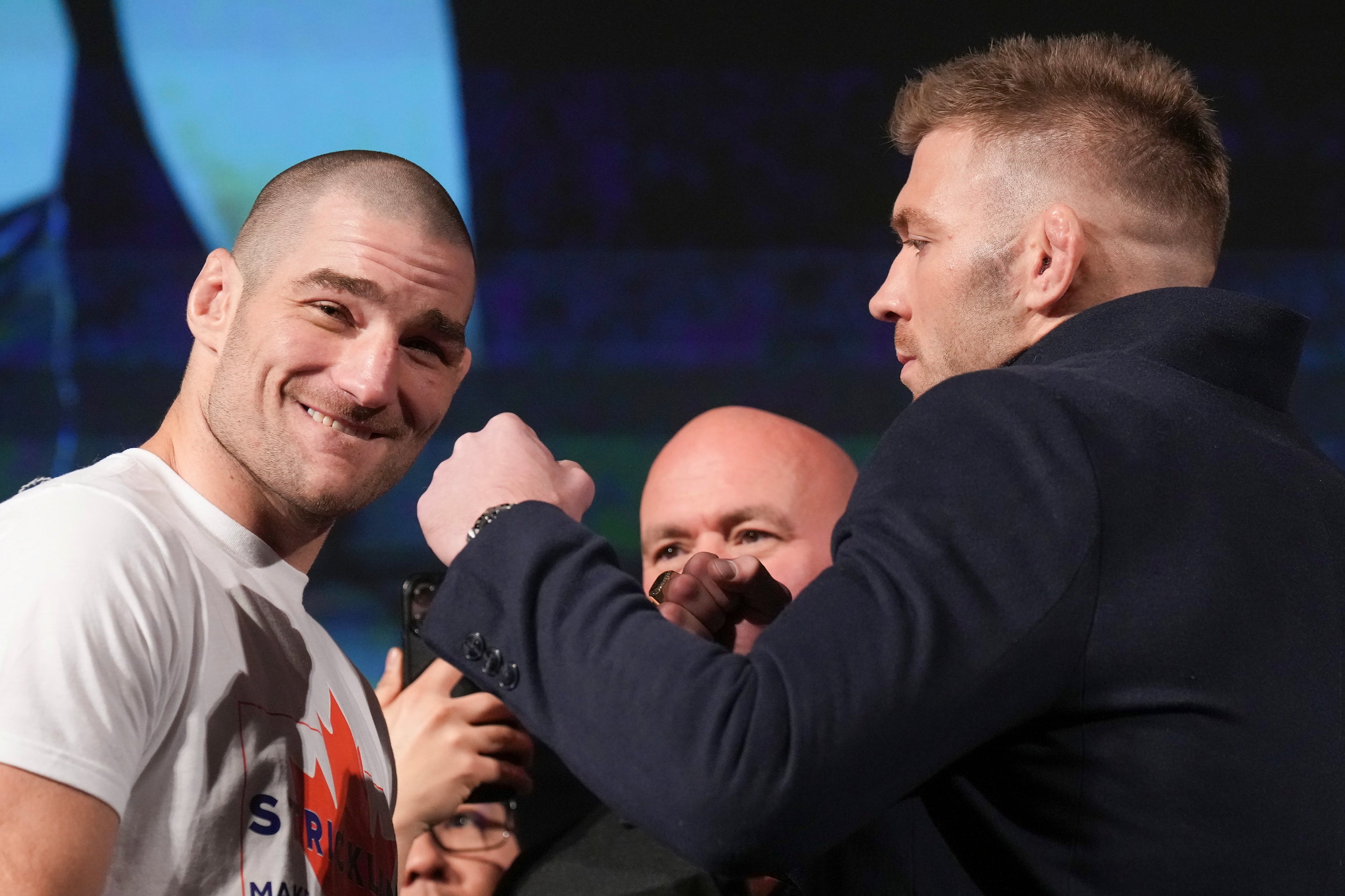 Sean Strickland (left) and UFC middleweight title challenger Dricus Du Plessis