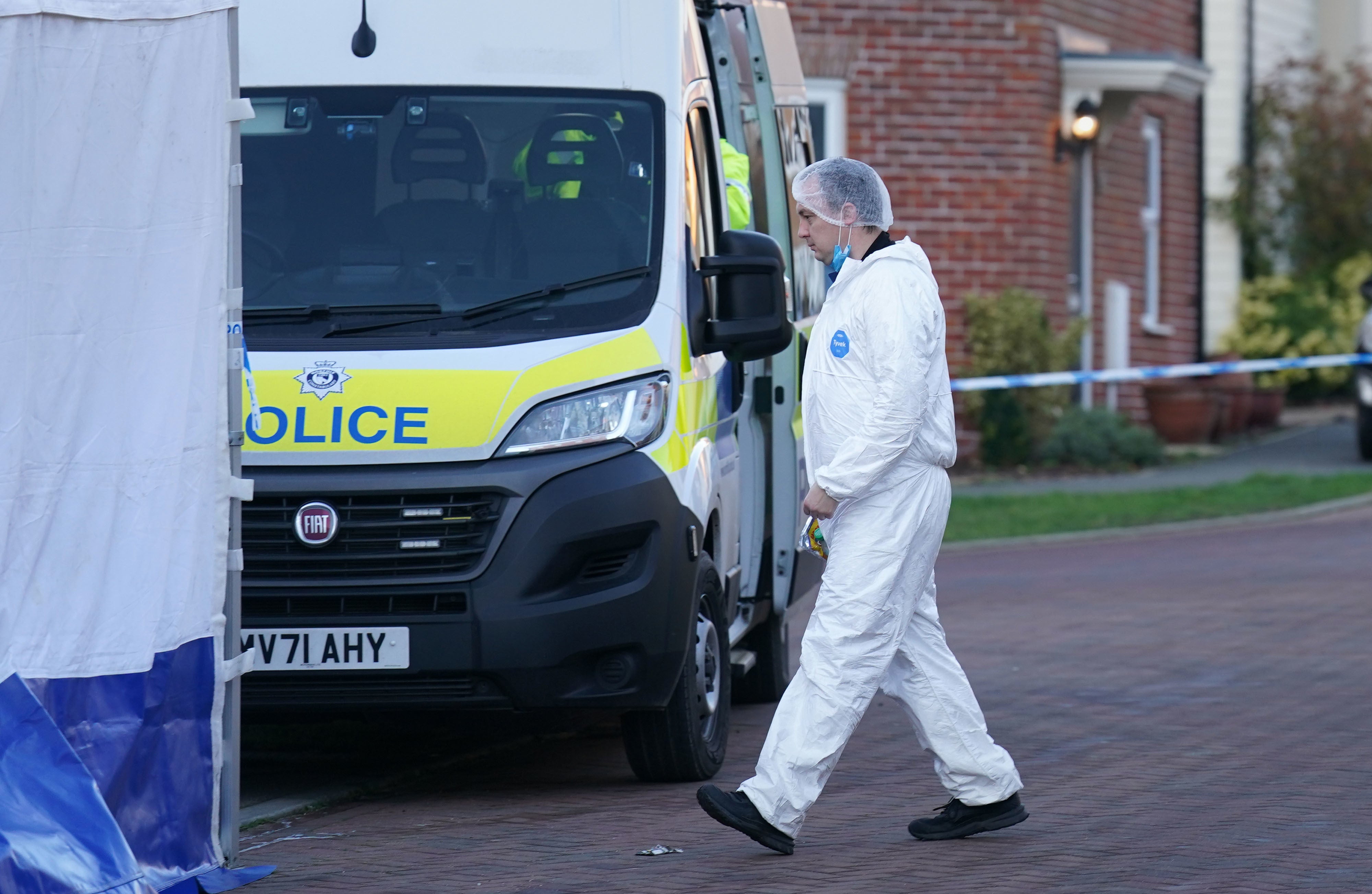 Police outside the house in Allan Bedford Crescent, Costessey