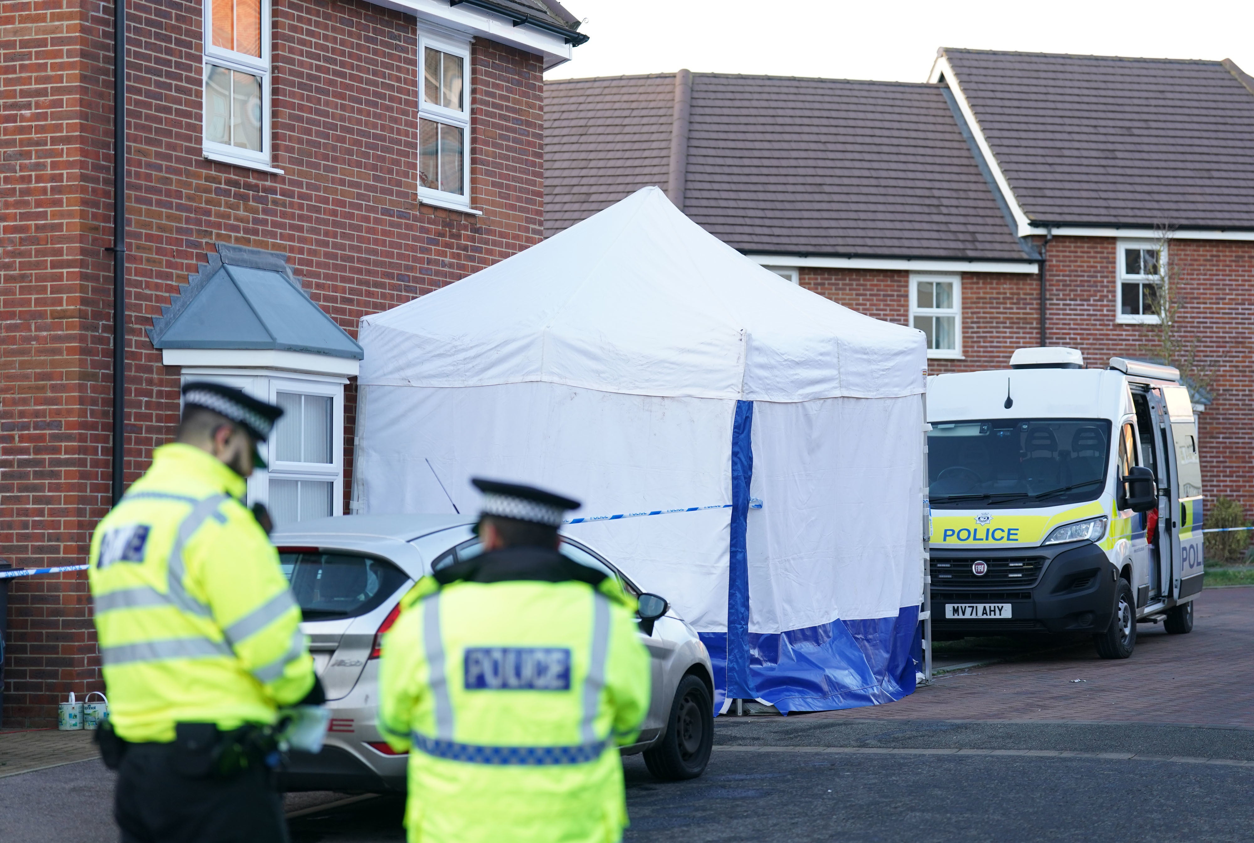 A police cordon is in place at the estate