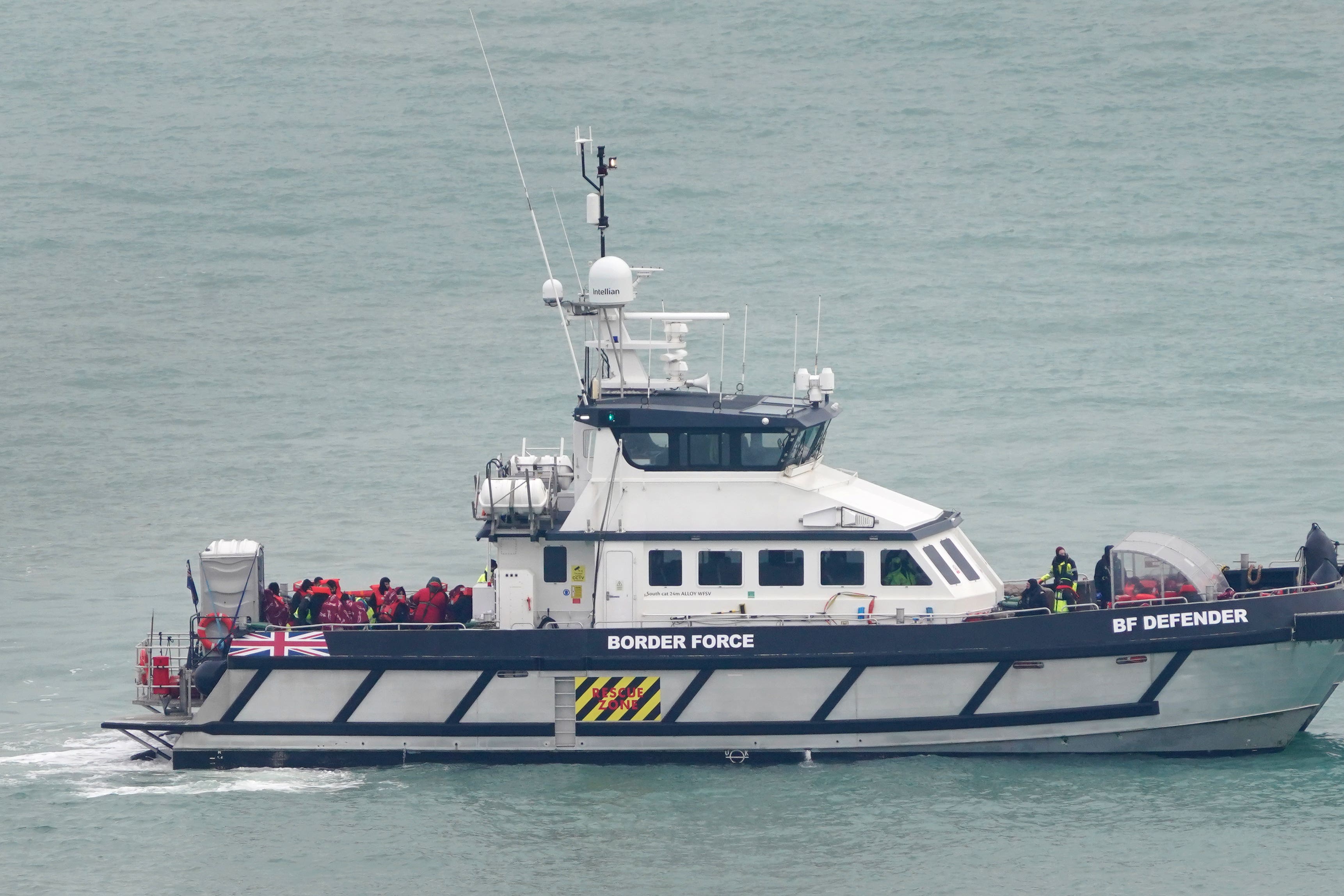 A group of people thought to be migrants are brought in to Dover (Gareth Fuller/PA)