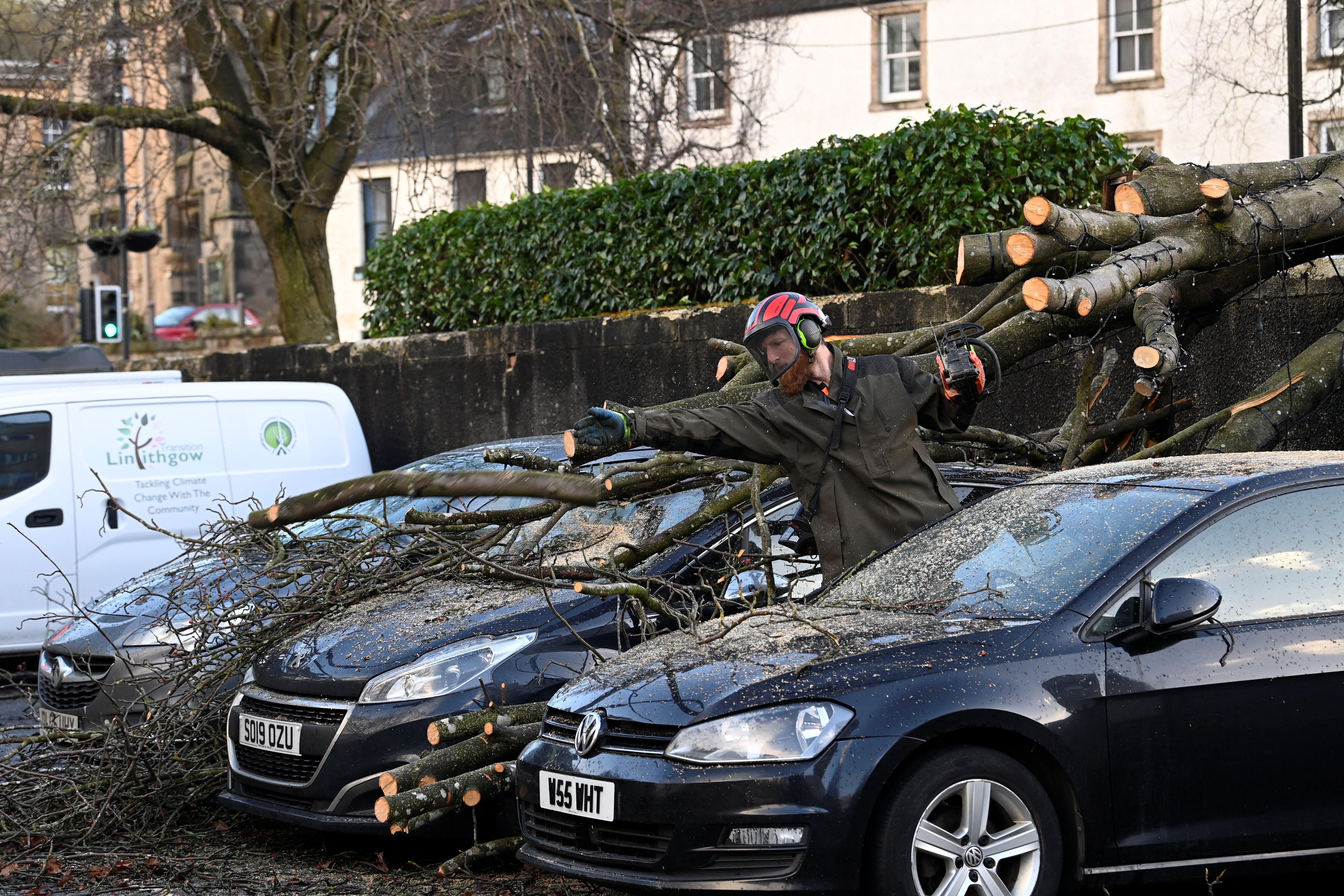 The strong winds caused trees to come down in many areas. This was the scene in Linlithgow, West Lothian