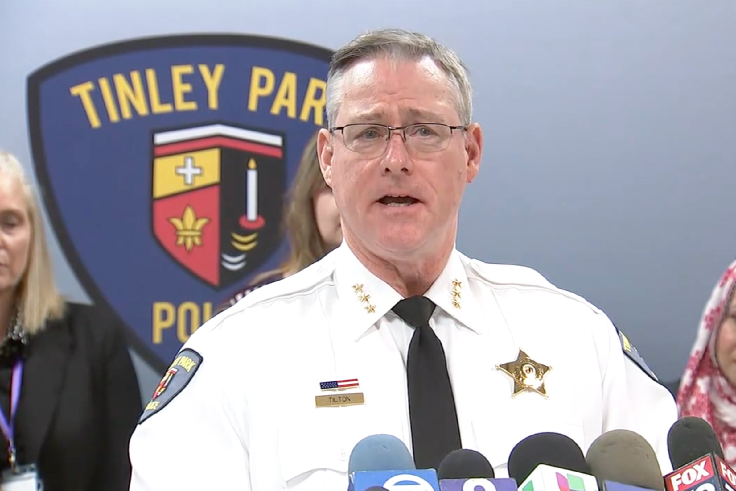 Tinley Park Police chief Tom Tilton speaks to reporters following the domestic shooting