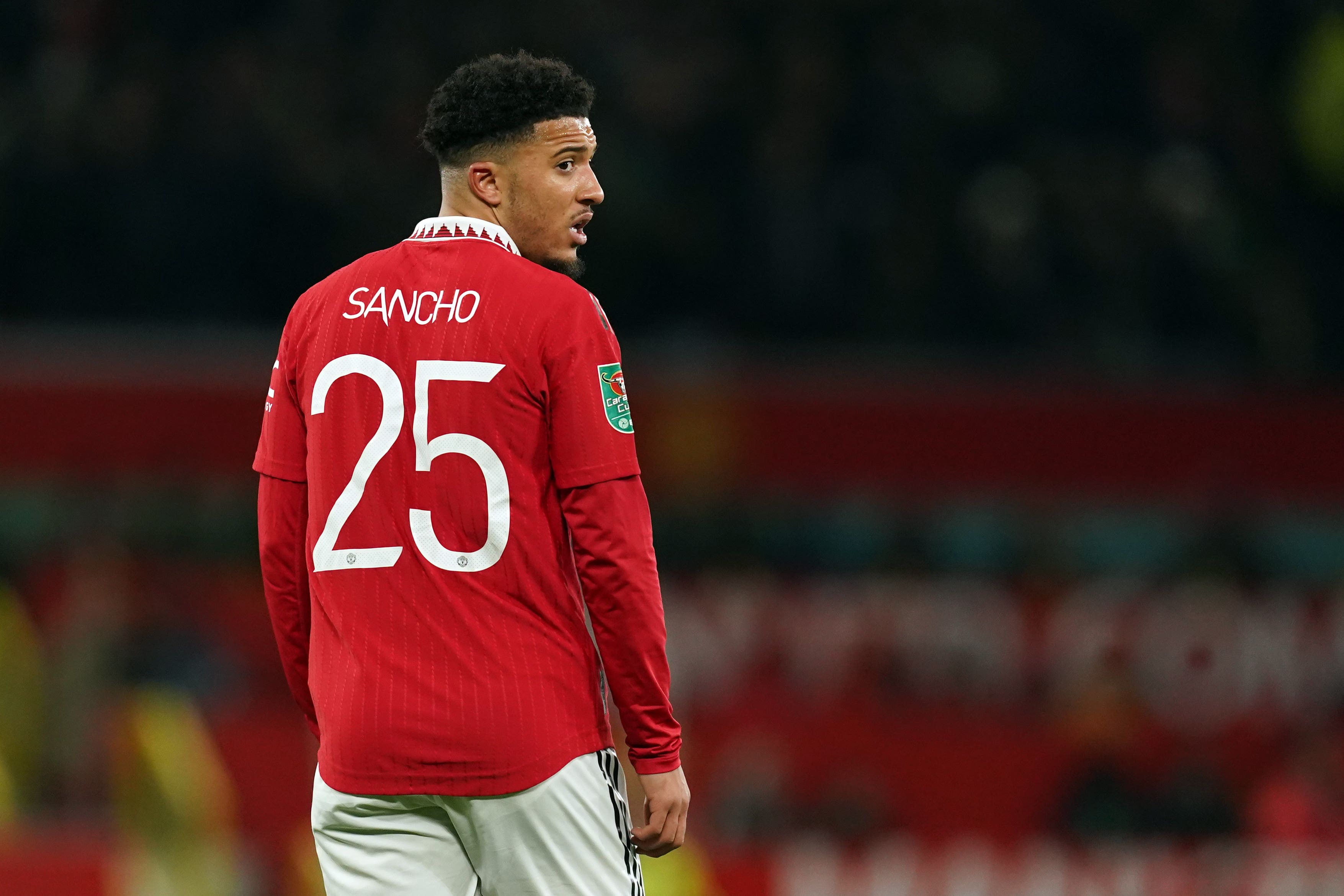 Manchester United’s Jadon Sancho is currently on loan at Borussia Dortmund (Martin Rickett/PA)