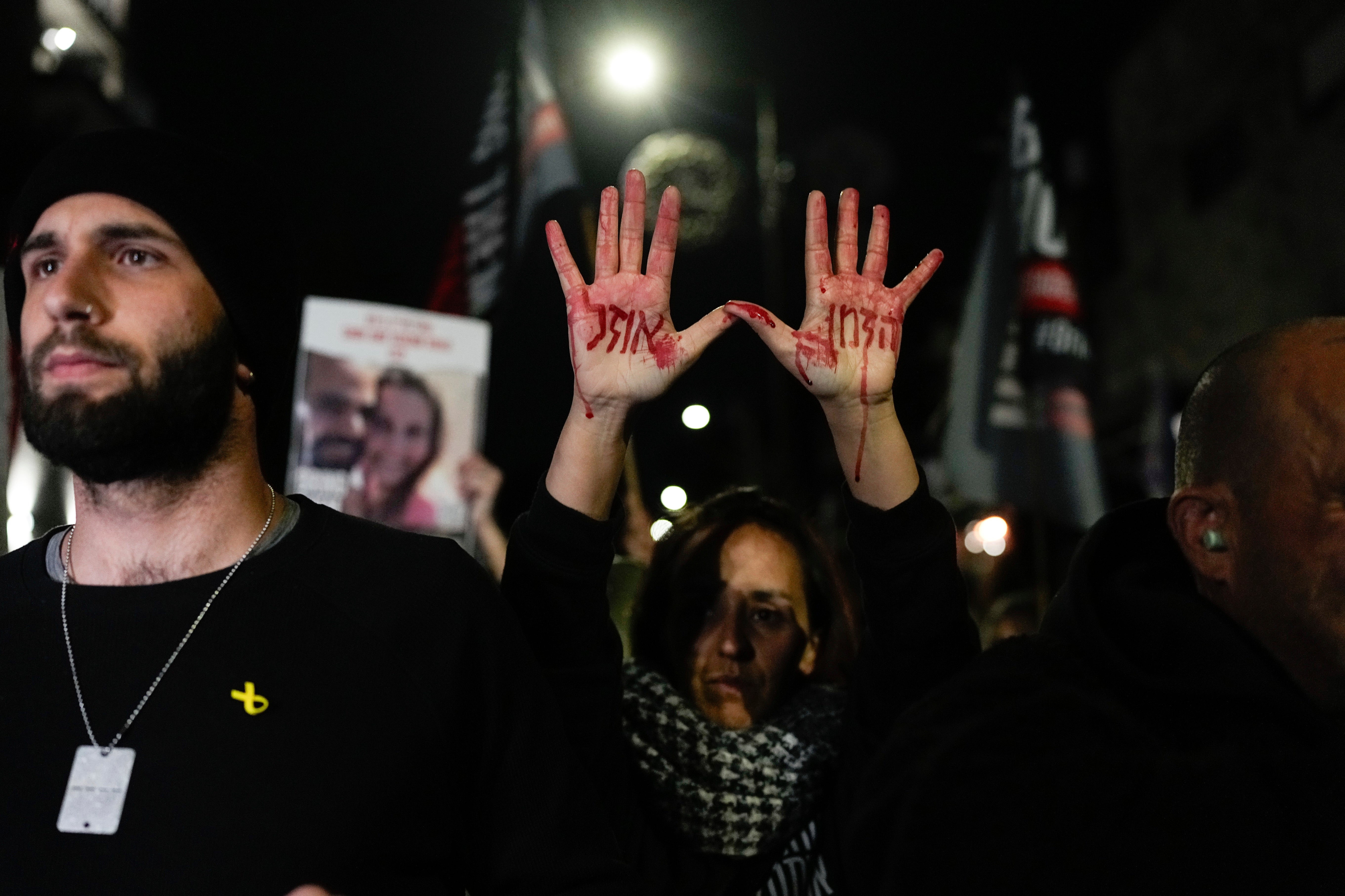 Relatives and supporters of the Israeli hostages held in Gaza by Hamas attend a protest calling for their release outside the Knesset, Israel’s parliament