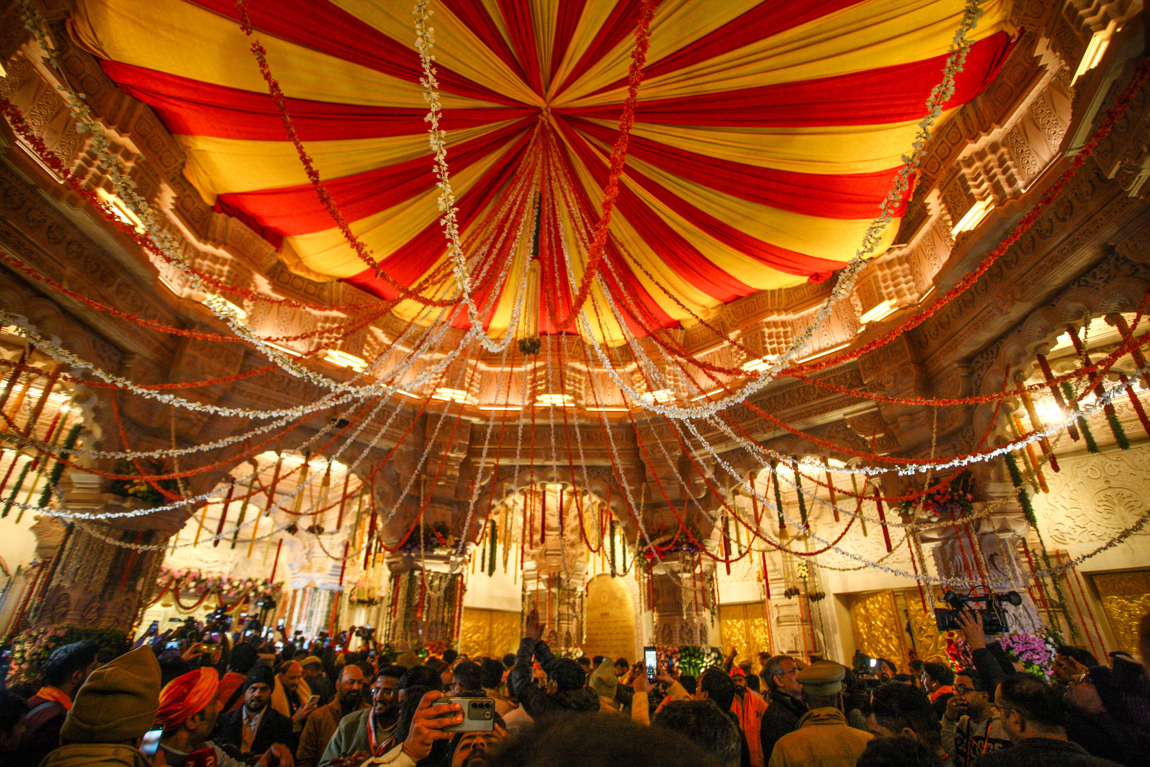 A general view of the Ram Mandir on the day of its consecration ceremony on 22 January 2024