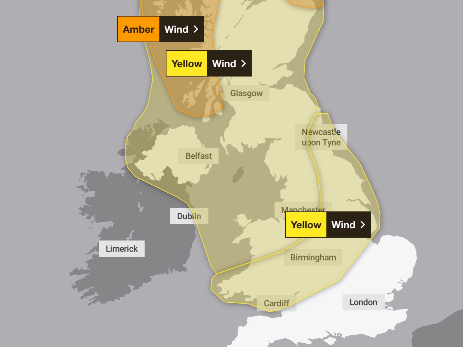 Danger zones: Met Office weather warnings for Storm Jocelyn