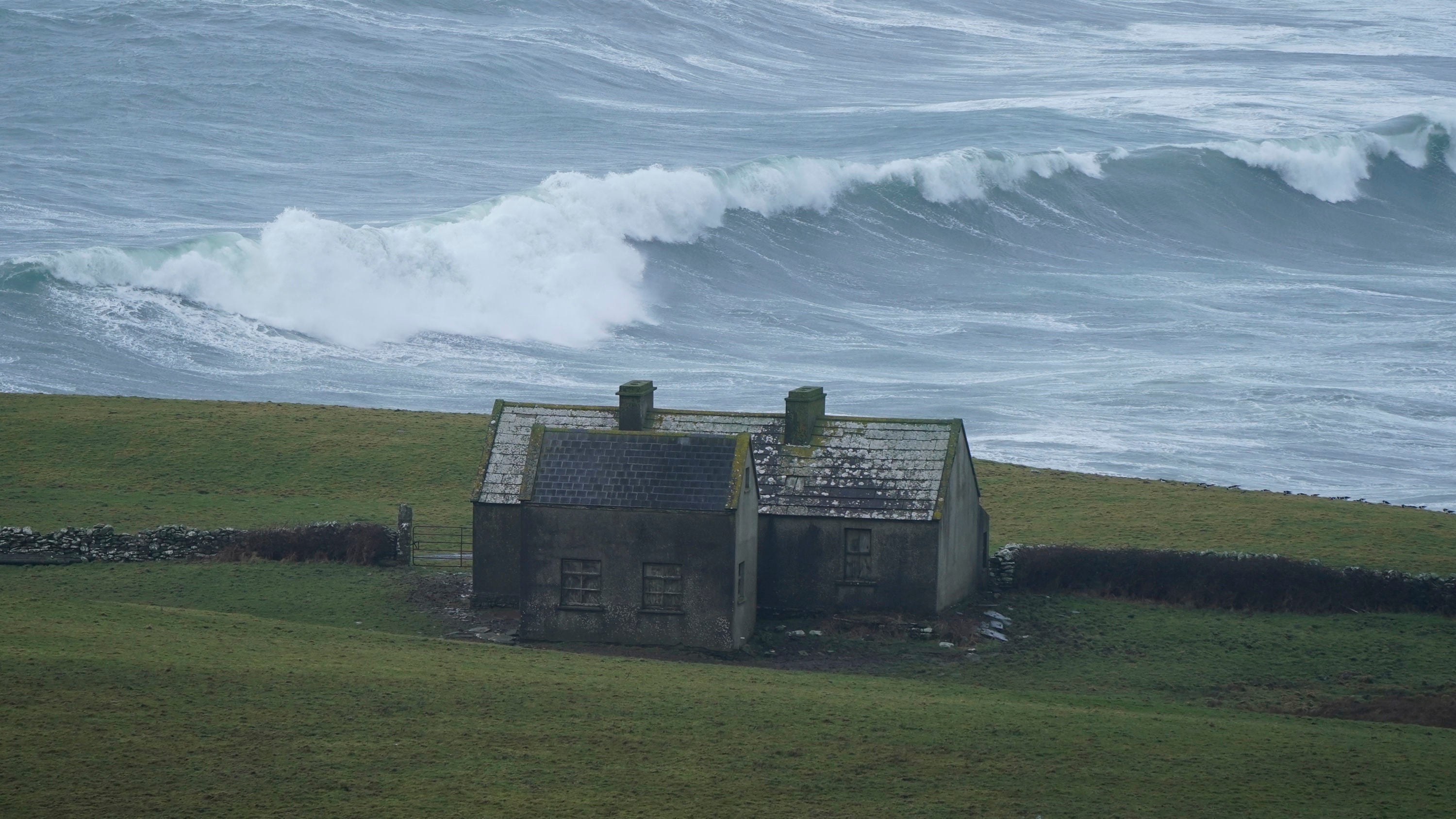 High Atlantic swells at Doolin, County Clare in the Republic of Ireland as Storm Jocelyn hit