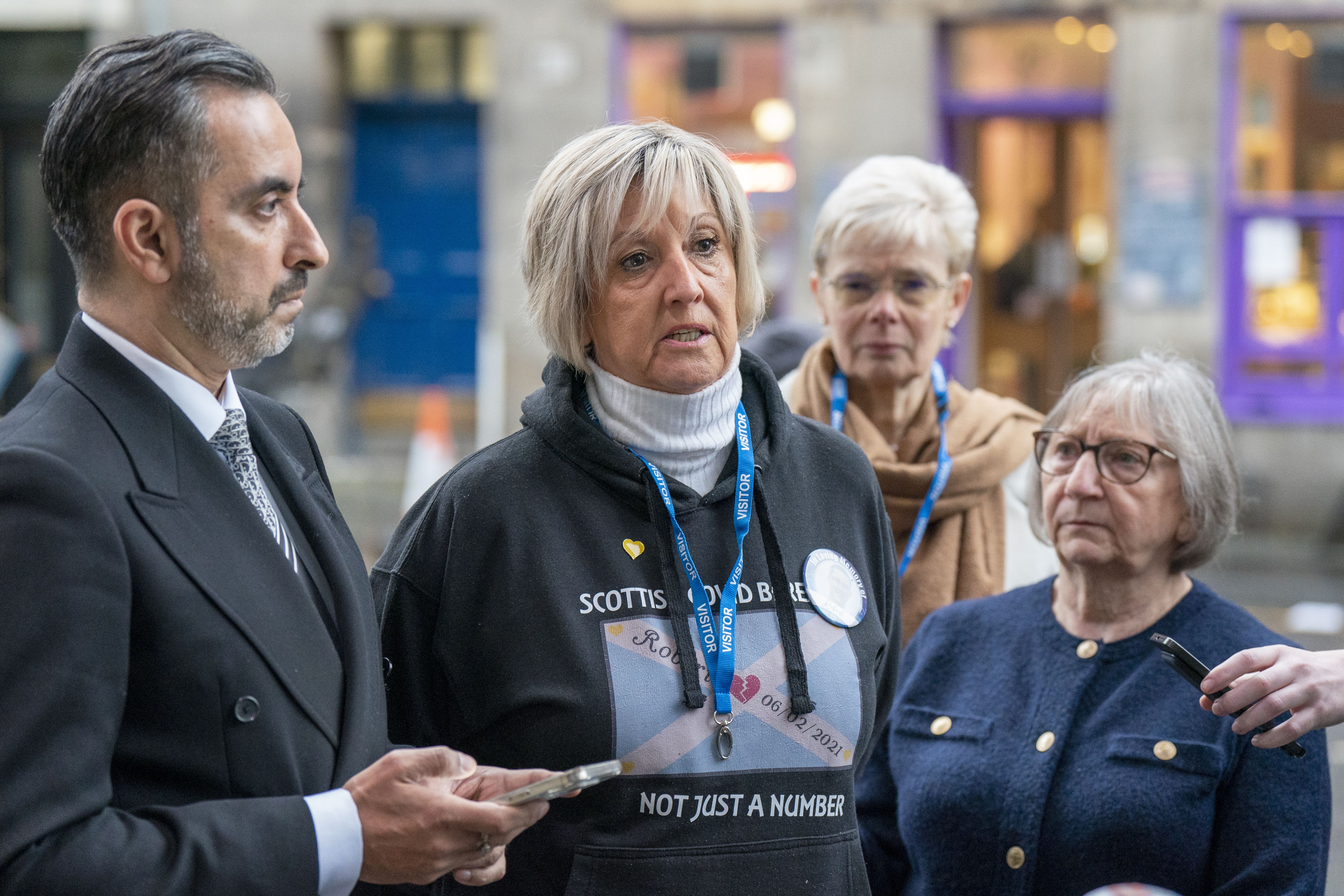 Caroleanne Stewart speaks to the media outside the UK Covid-19 Inquiry hearing in Edinburgh (Jane Barlow/PA)