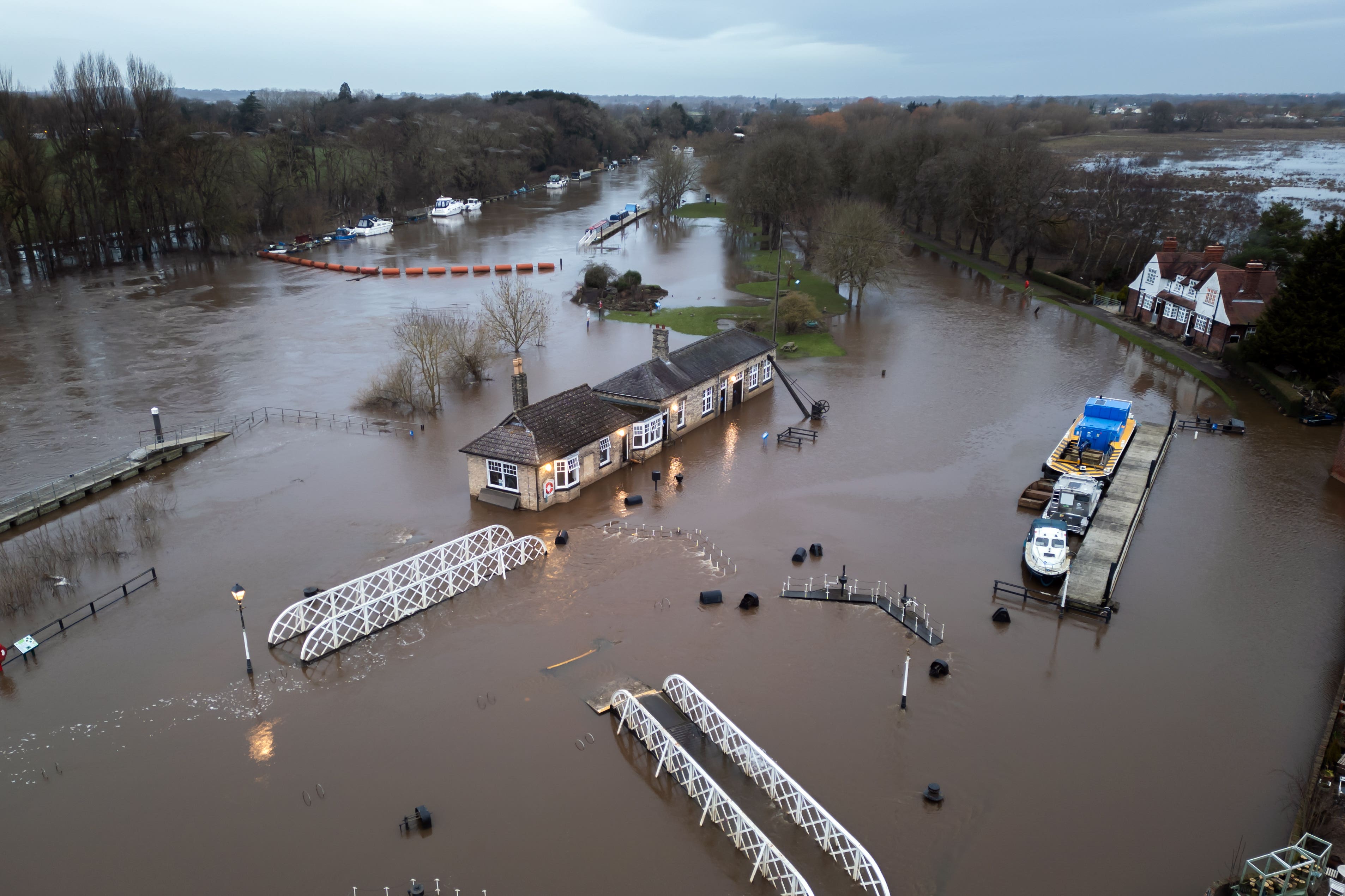 Floodwater at Naburn Locks on the outskirts of York (Danny Lawson/PA)