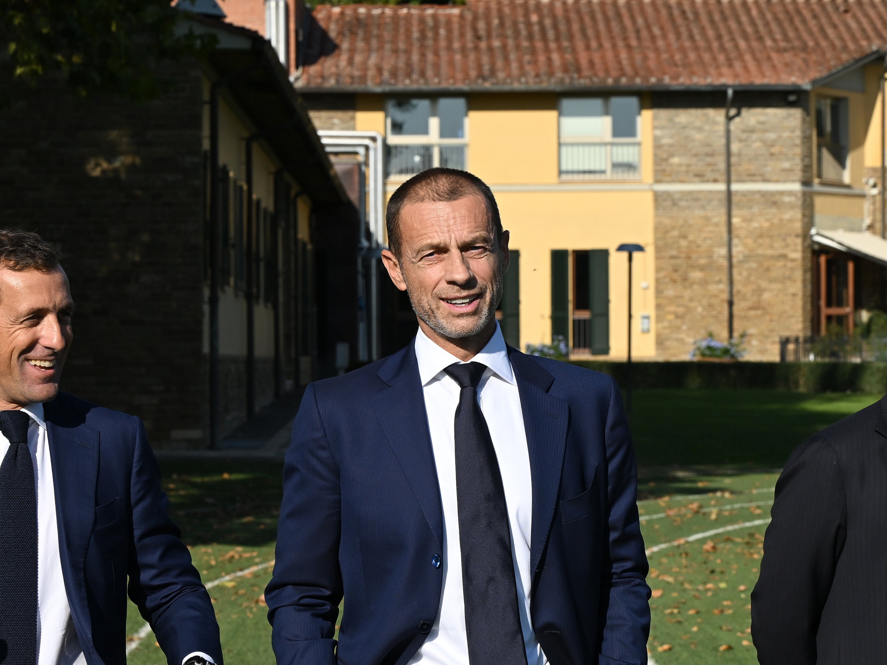 Uefa Aleksander Ceferin attends an Italy training session at Centro Tecnico Federale di Coverciano in October 2023