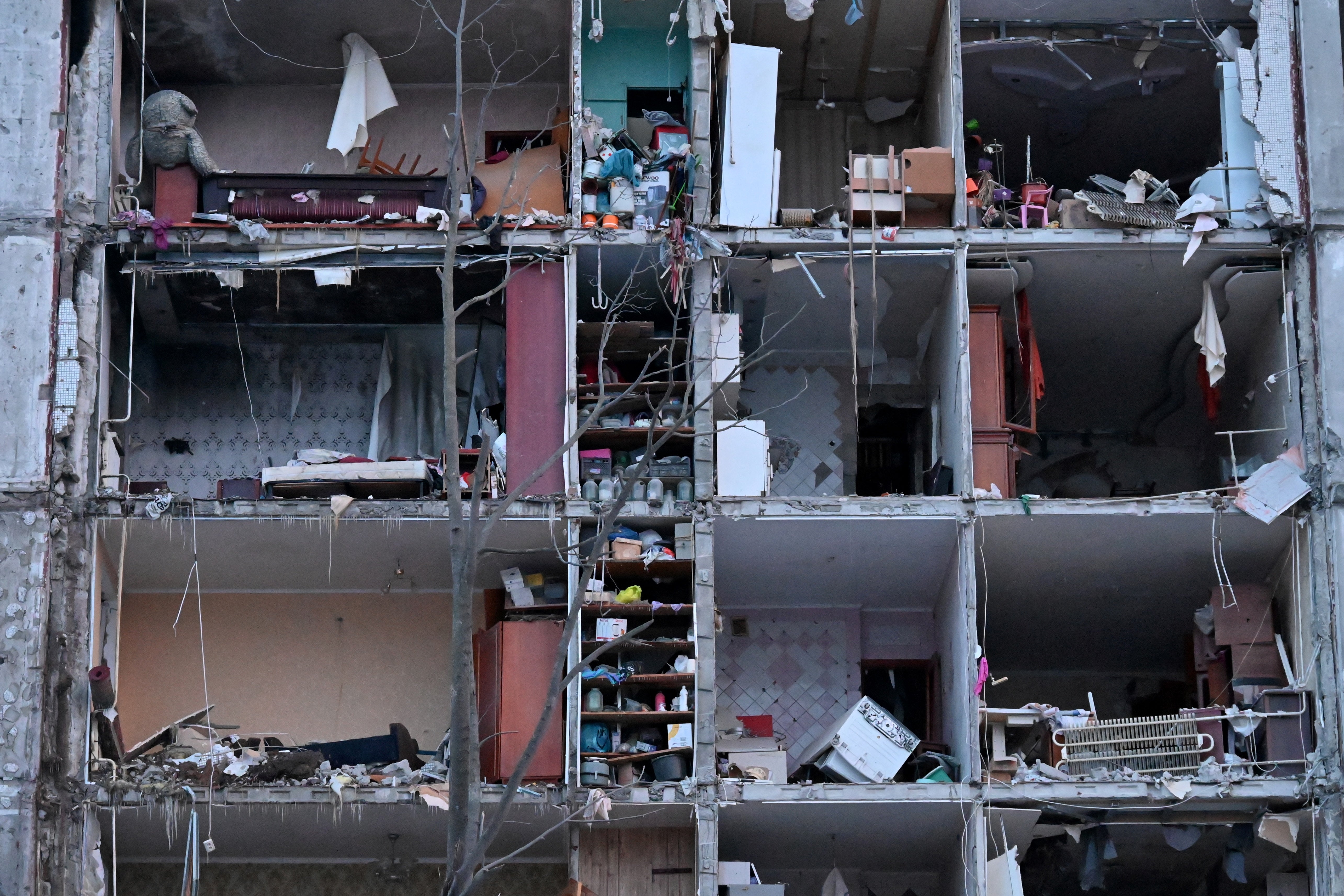 Apartments of a residential building heavily damaged as a result of a missile strike in Kharkiv