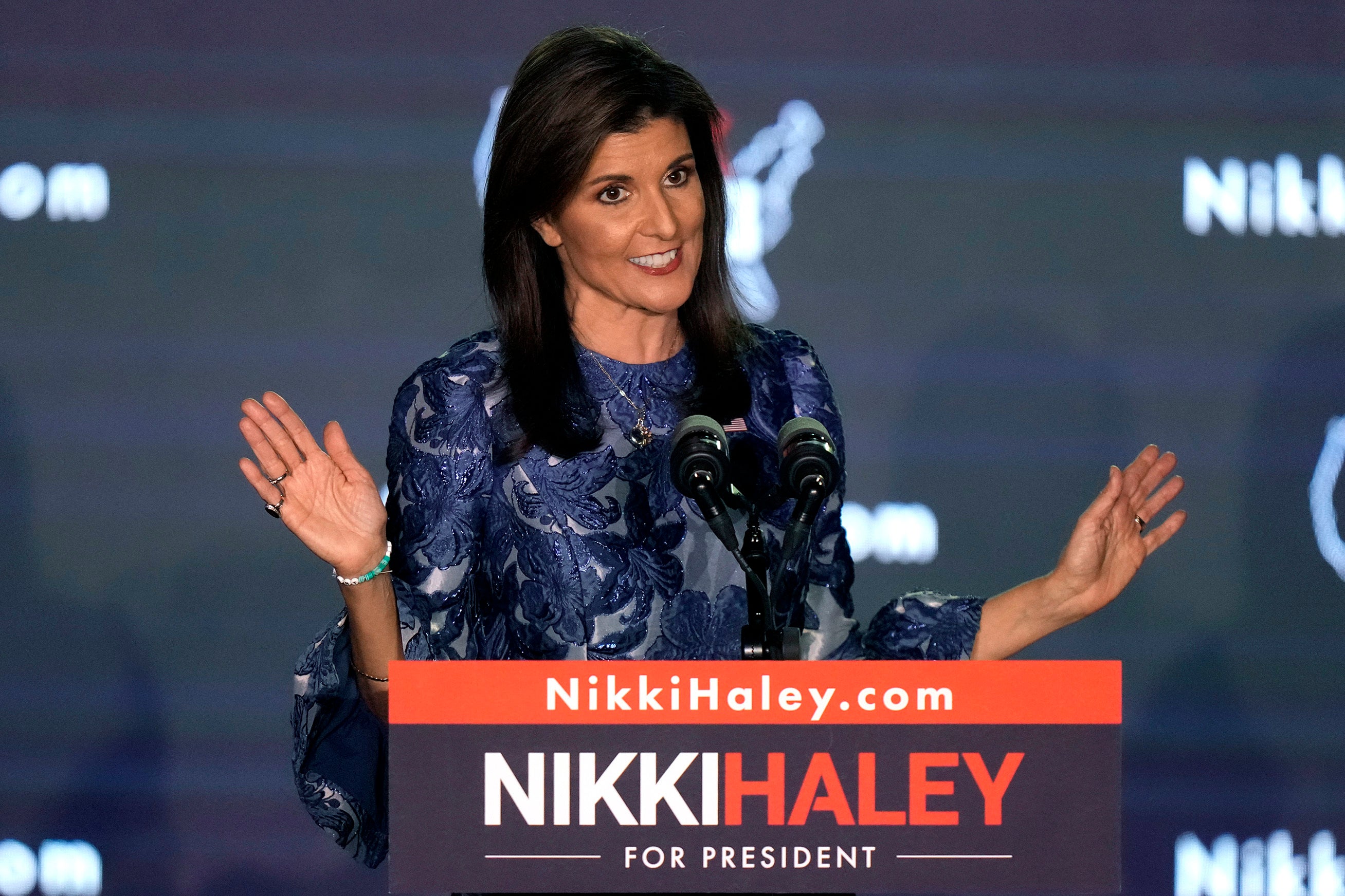 Republican presidential candidate Nikki Haley speaks at a New Hampshire primary night rally in Concord