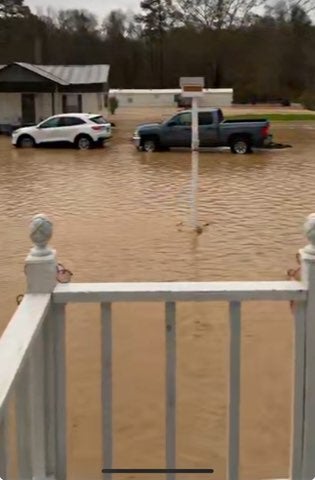 Flooding in Woodville, Mississippi pictured on Wednesday morning