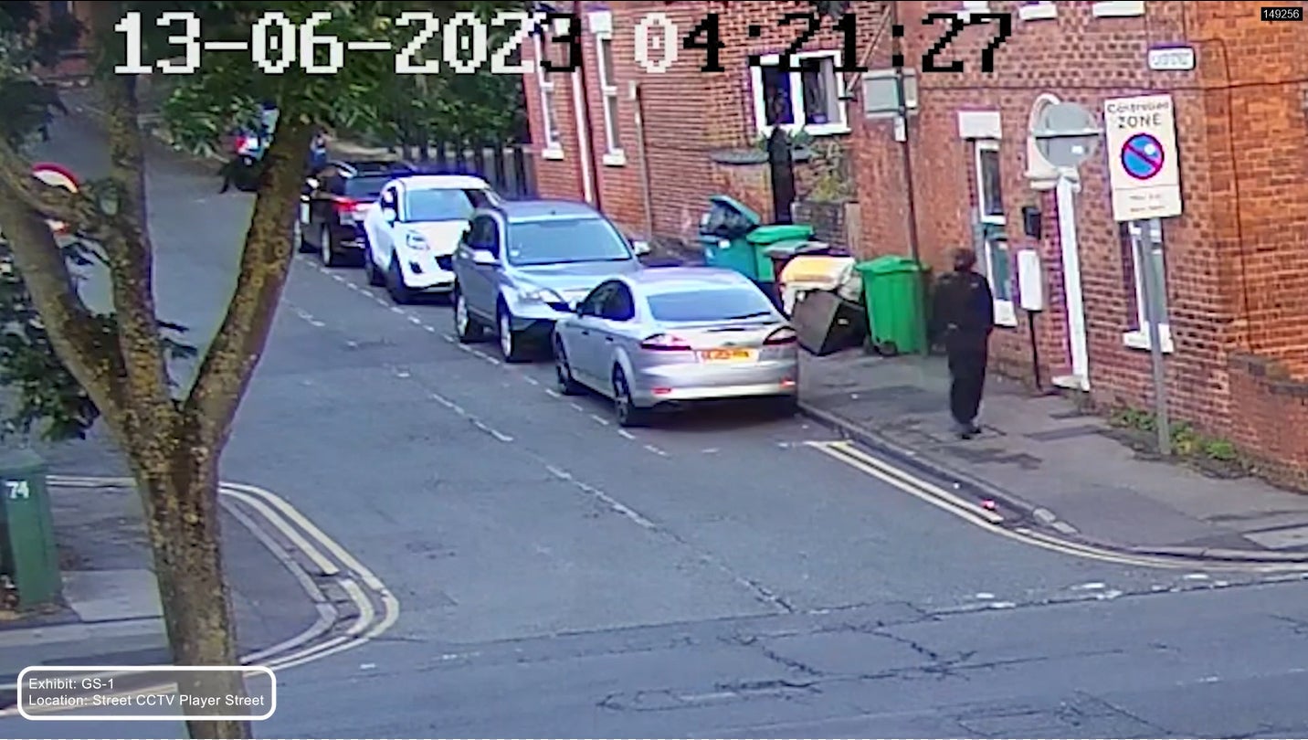 Screen grab taken from CCTV of Valdo Calocane walking along Player Street, in the Radford area of Nottingham, shortly after his attack on Grace O'Malley-Kumar and Barnaby Webber