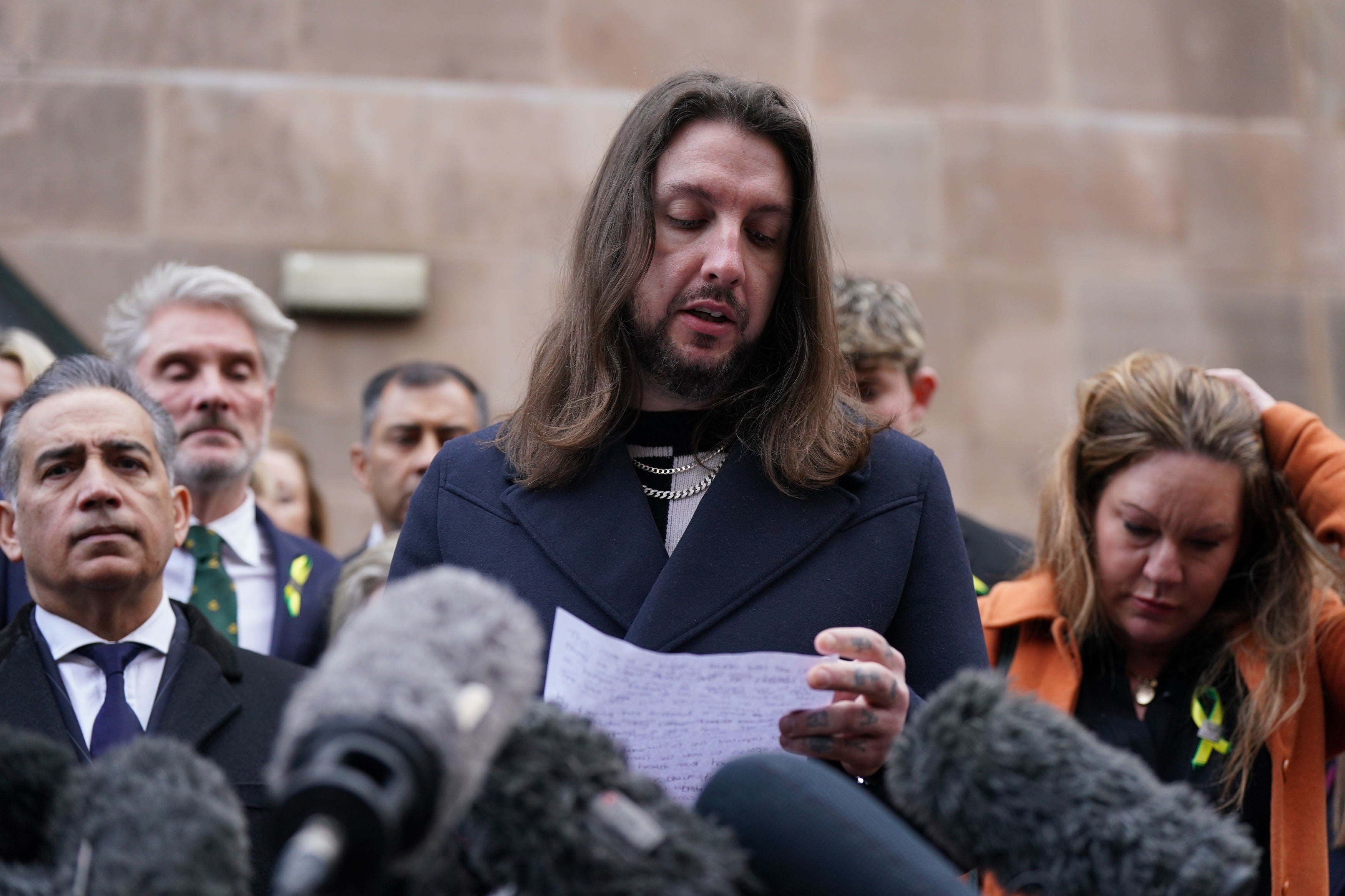 Ian Coates son, James, previously making a statement outside Nottingham Crown Court