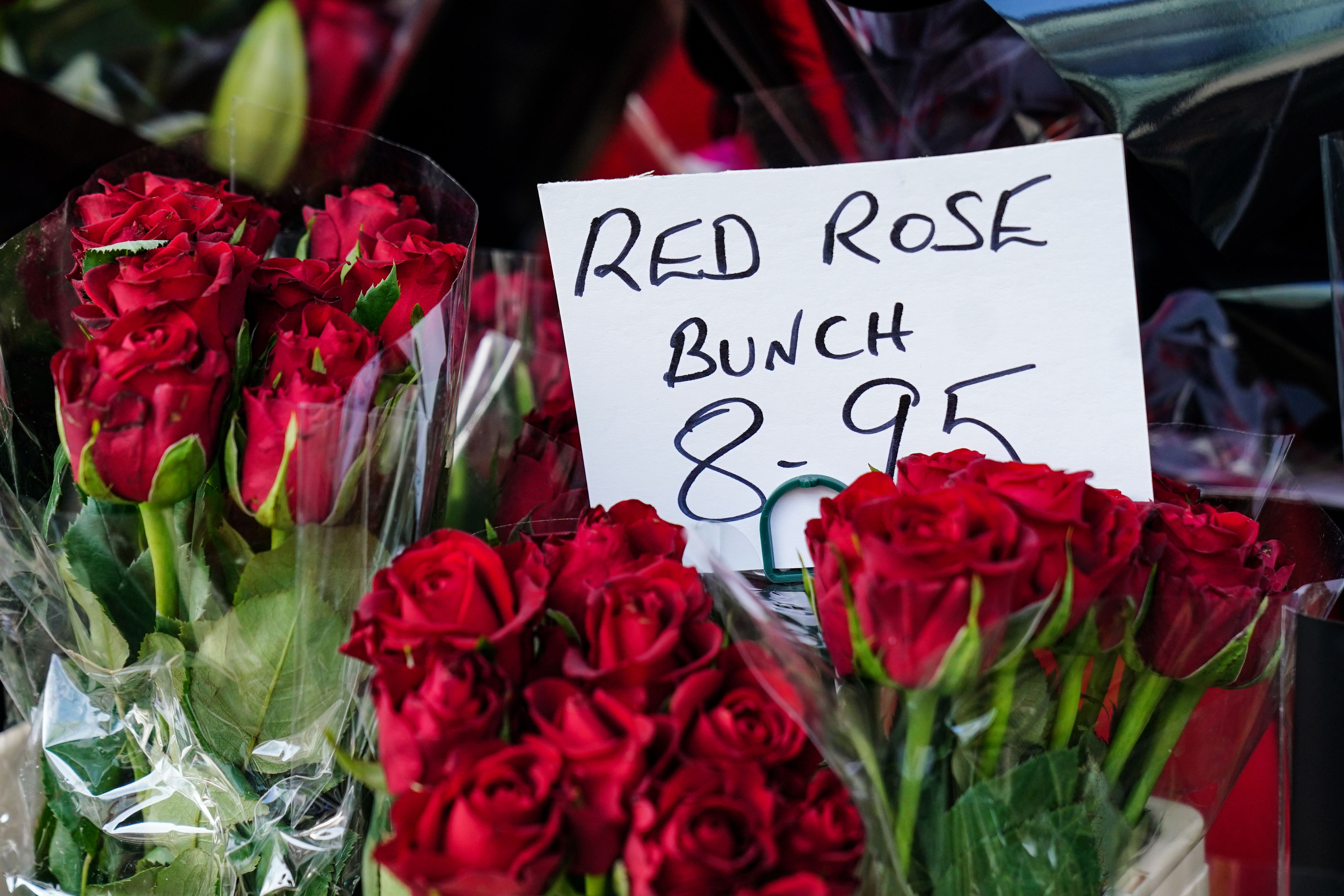 Roses and flowers on sale for Valentines Day at a flourist on Worcester high street. Picture date: Tuesday February 14, 2023.