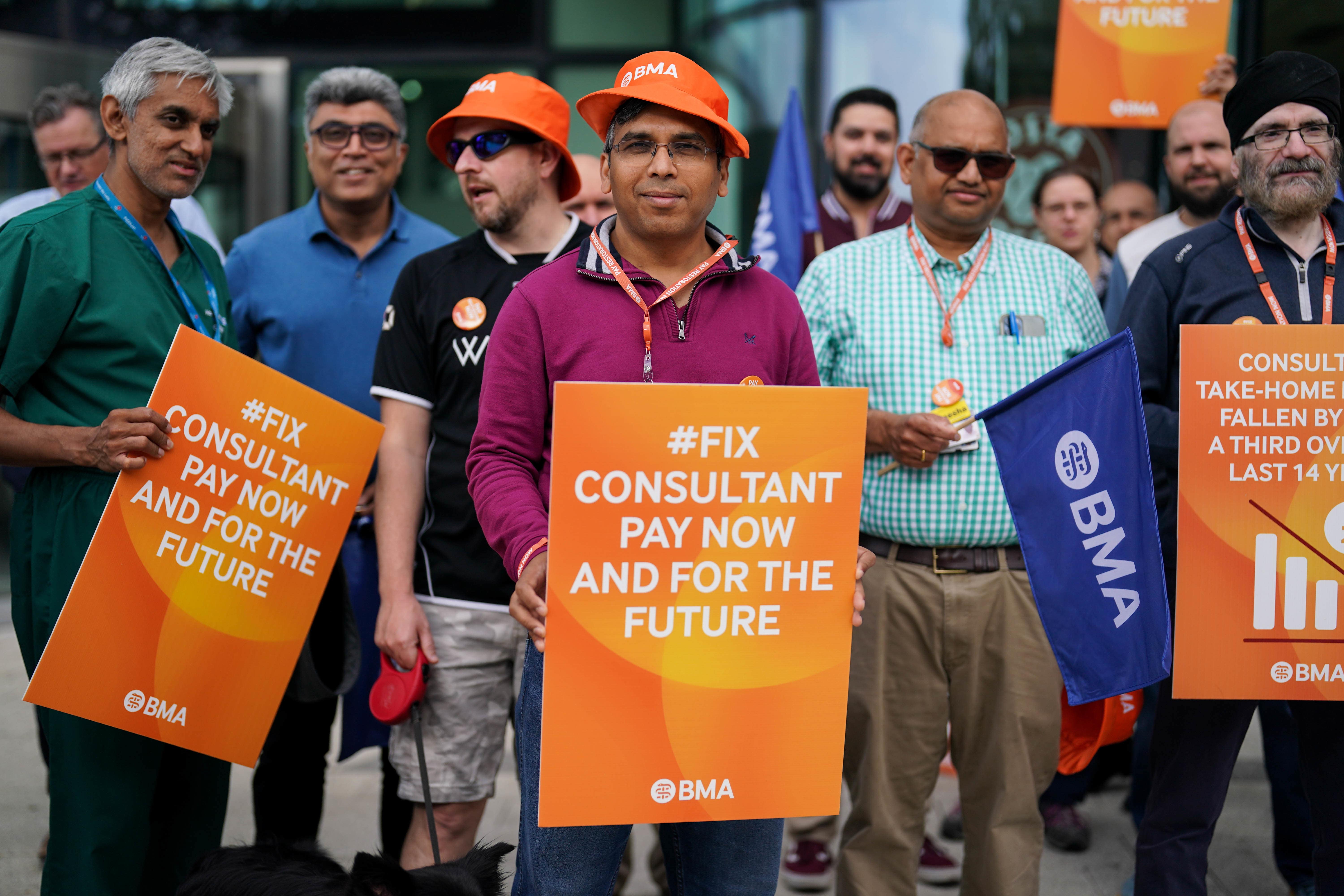 Medical consultant members of the British Medical Association on the picket line outside Queen Elizabeth Hospital Birmingham (PA)