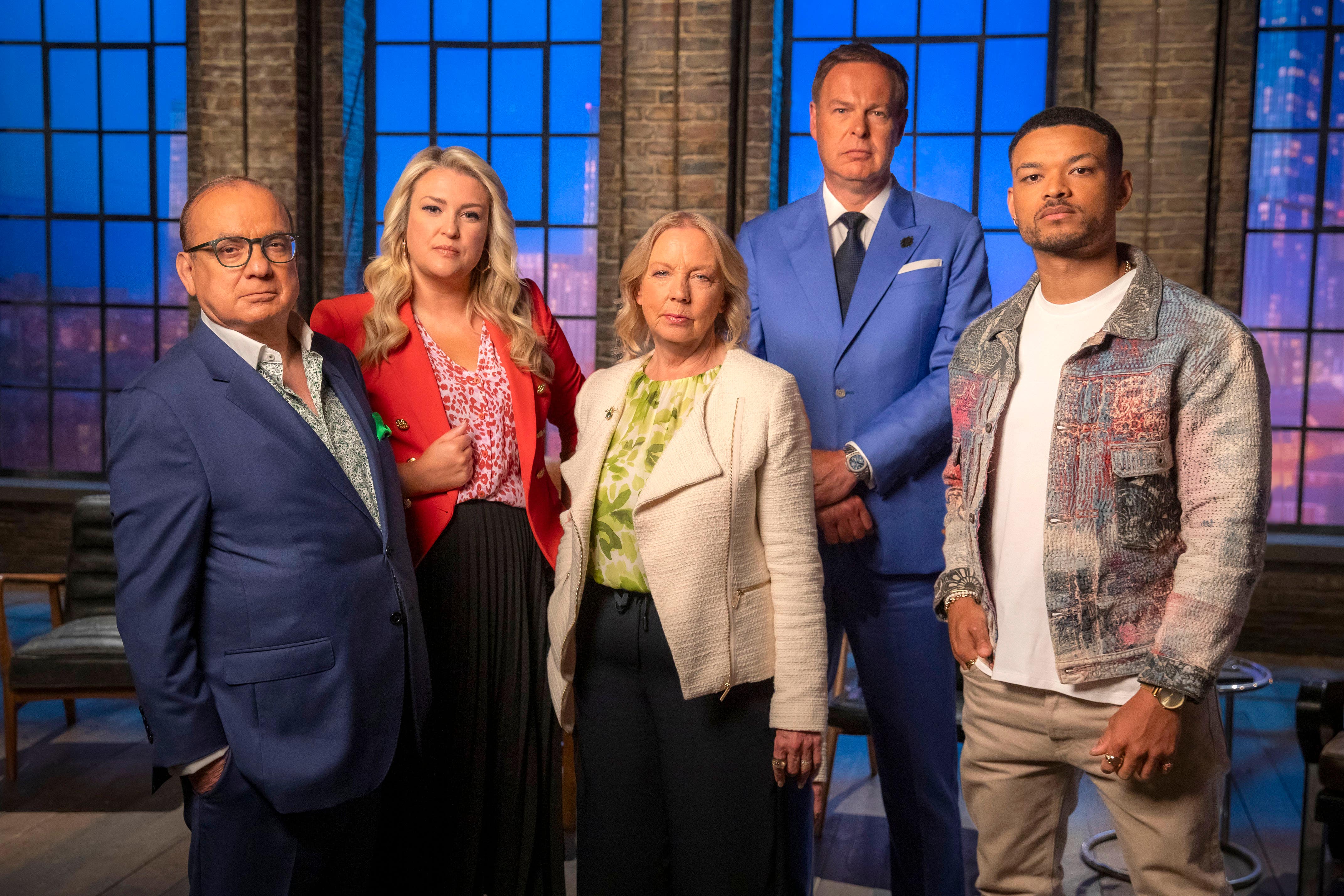 The Dragons Touker Suleyman, Sara Davies, Deborah Meaden, Peter Jones and Steven Bartlett (BBC Studios/ Simon Pantling)