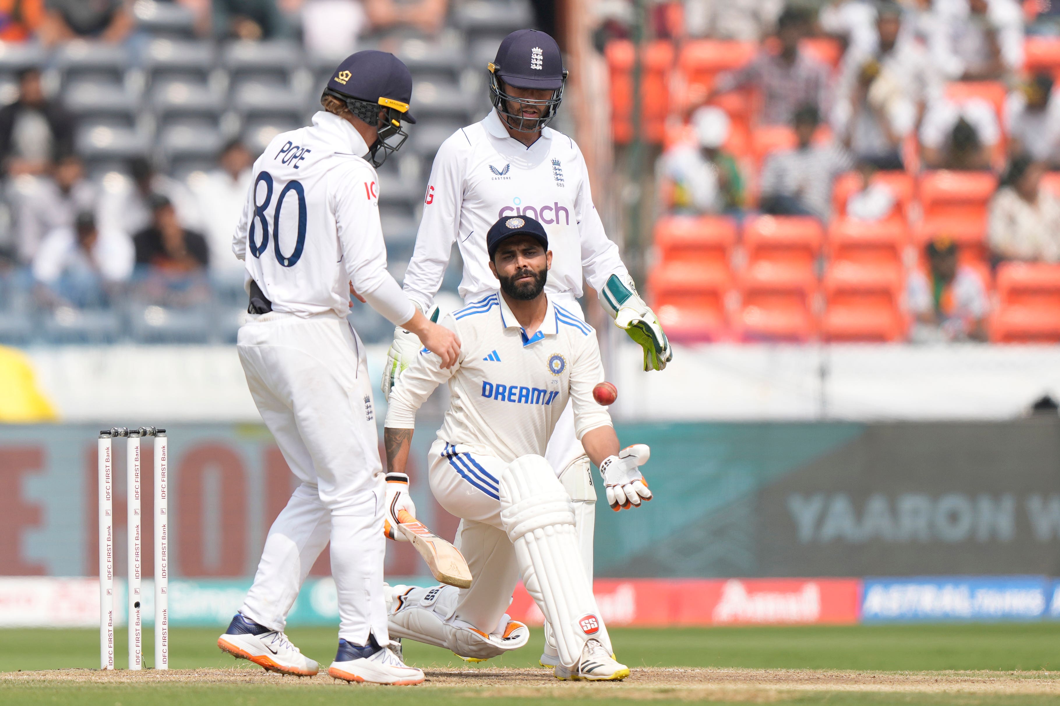 Ravindra Jadeja at the crease (Mahesh Kumar A/AP)