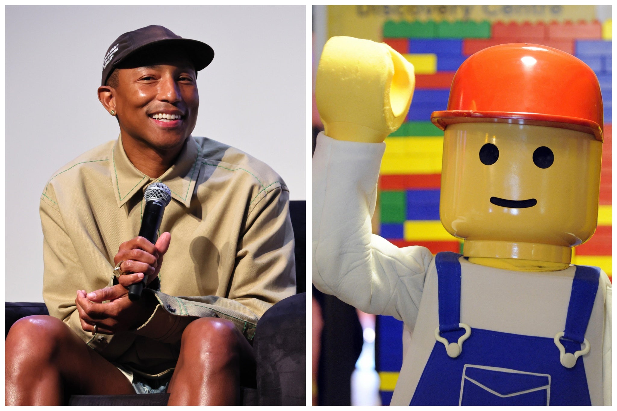 Pharrell Williams (left) and a Lego man