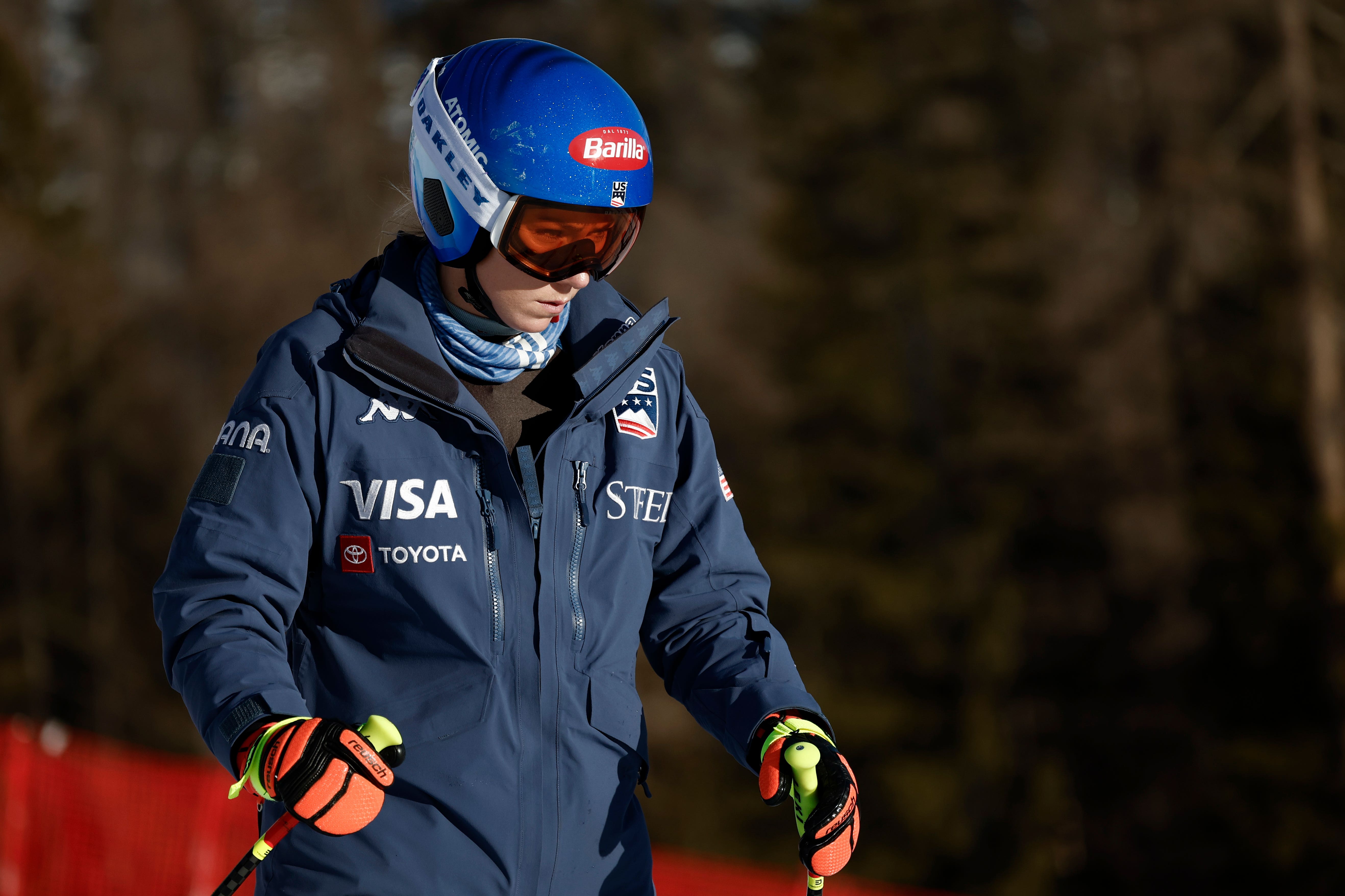 Mikaela Shiffrin was taken to hospital after crashing during a race in Italy (Gabriele Facciotti/AP).